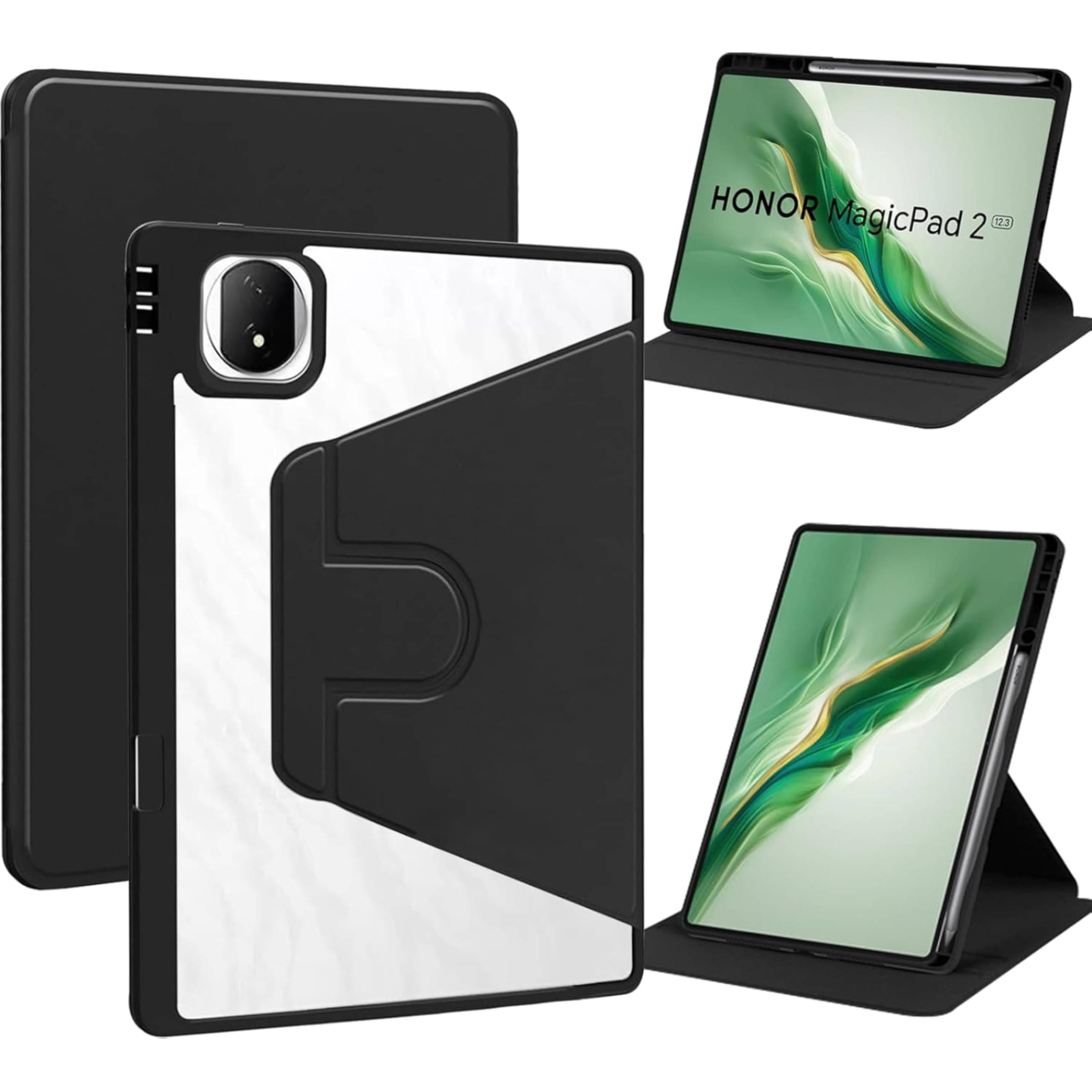 – Hybrid Case Compatible with Honor Magic Pad 2 12.3inch 2024 Cover, Clear Acrylic Multi-Angle Hard PC Case with Pen Holder Protective Stand Cover for Honor Magic Pad 2 12.3" 2024