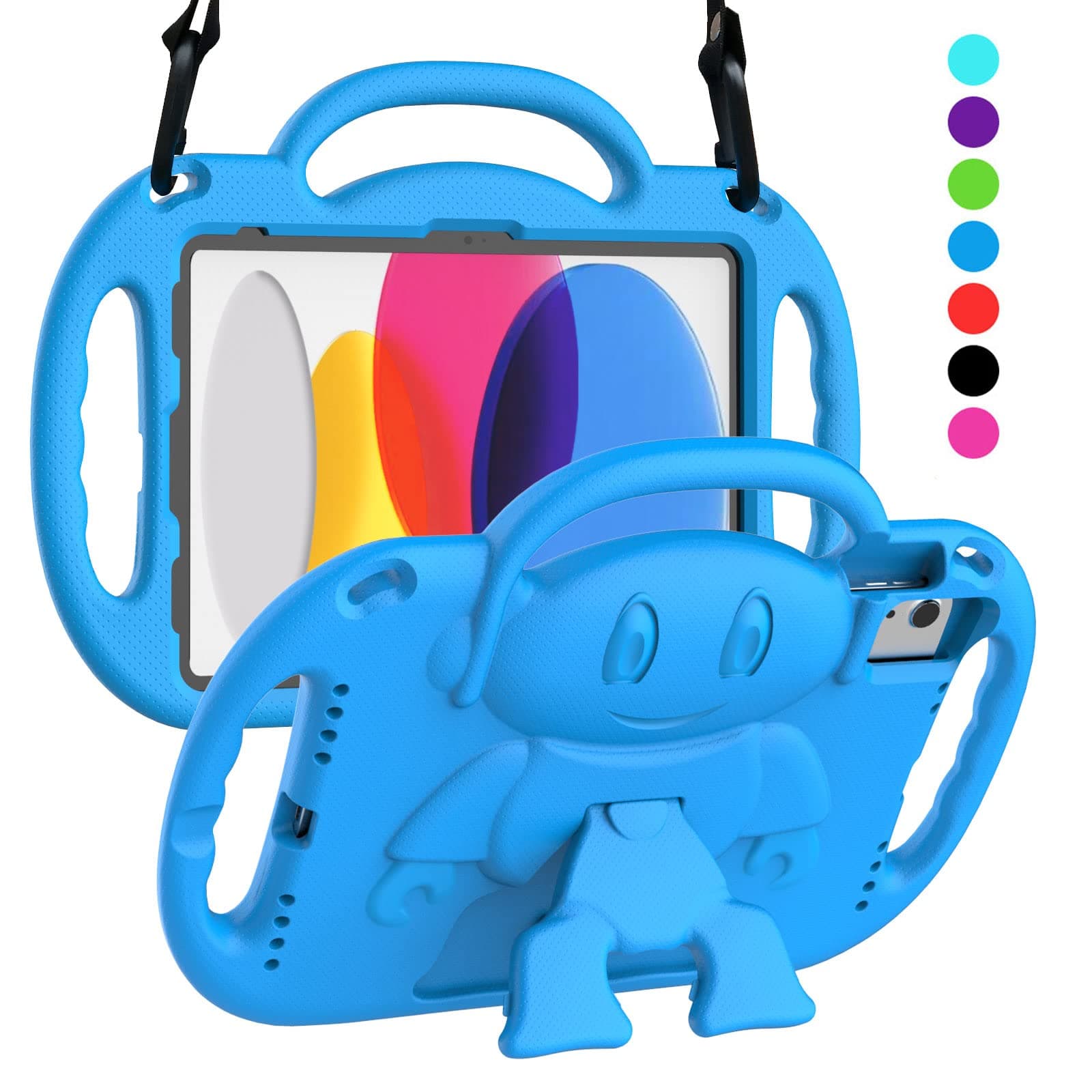 SUPLIK Kids Case for iPad 10th Generation & Air 11" (M2) 2024 & Air 5th/4th Gen 10.9"& Pro 11, Durable Shockproof Case with Shoulder Strap Handle Stand for Apple iPad 10.9 & 11 inch Tablets, Blue