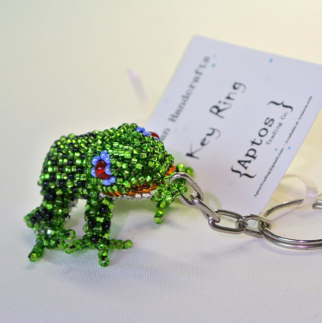 Adorable Handcrafted Green Tropical Frog Key Ring / Key Chain / Backpack Charm / Purse Charm by Aptos Trading Company