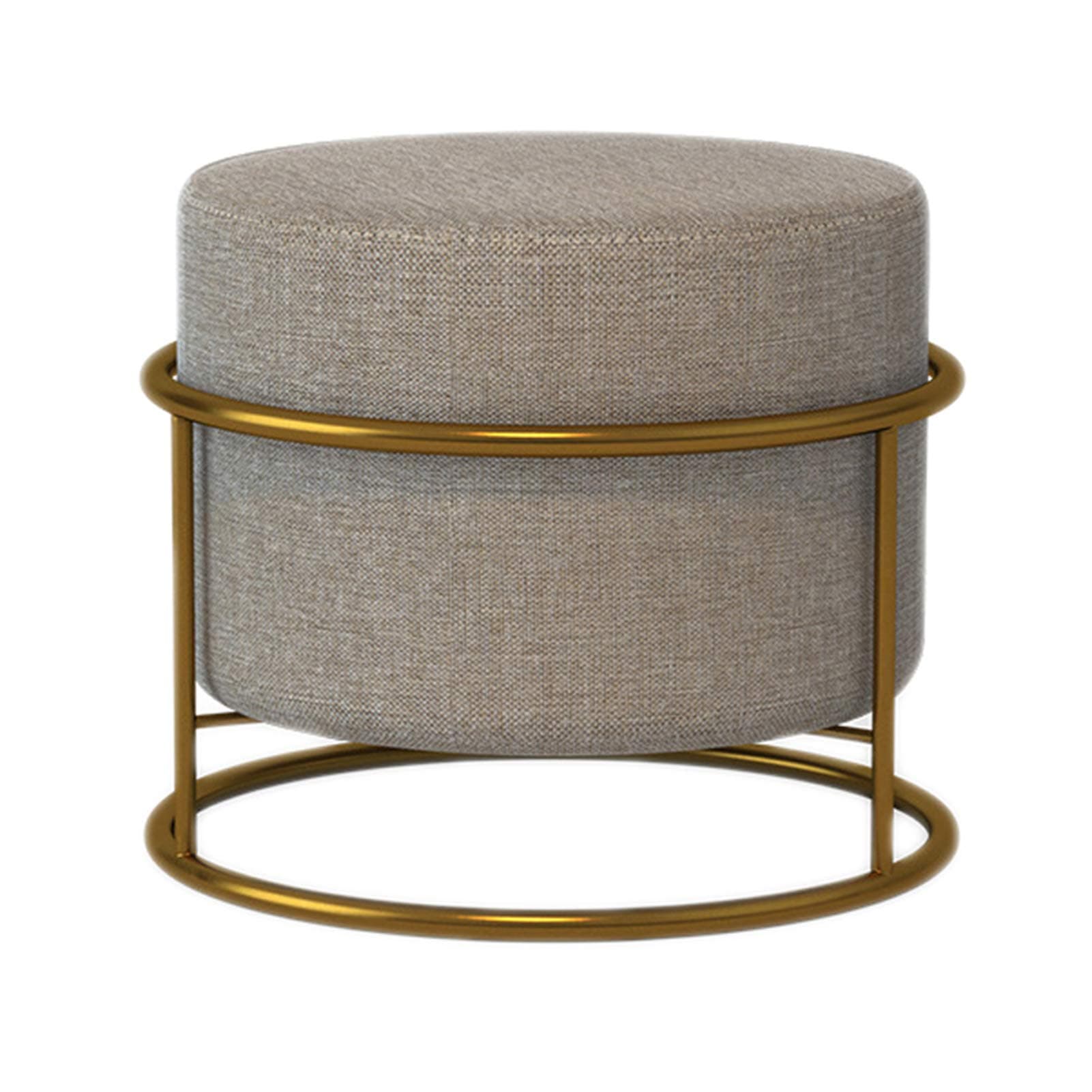 STTC Round Foot Stool Leg Rest Soft Tufted Ottoman, Modern Linen Pouffe Chair Change Shoes Stool Upholstered Footstool for Home Living Room Bedroom Office,Linen beige