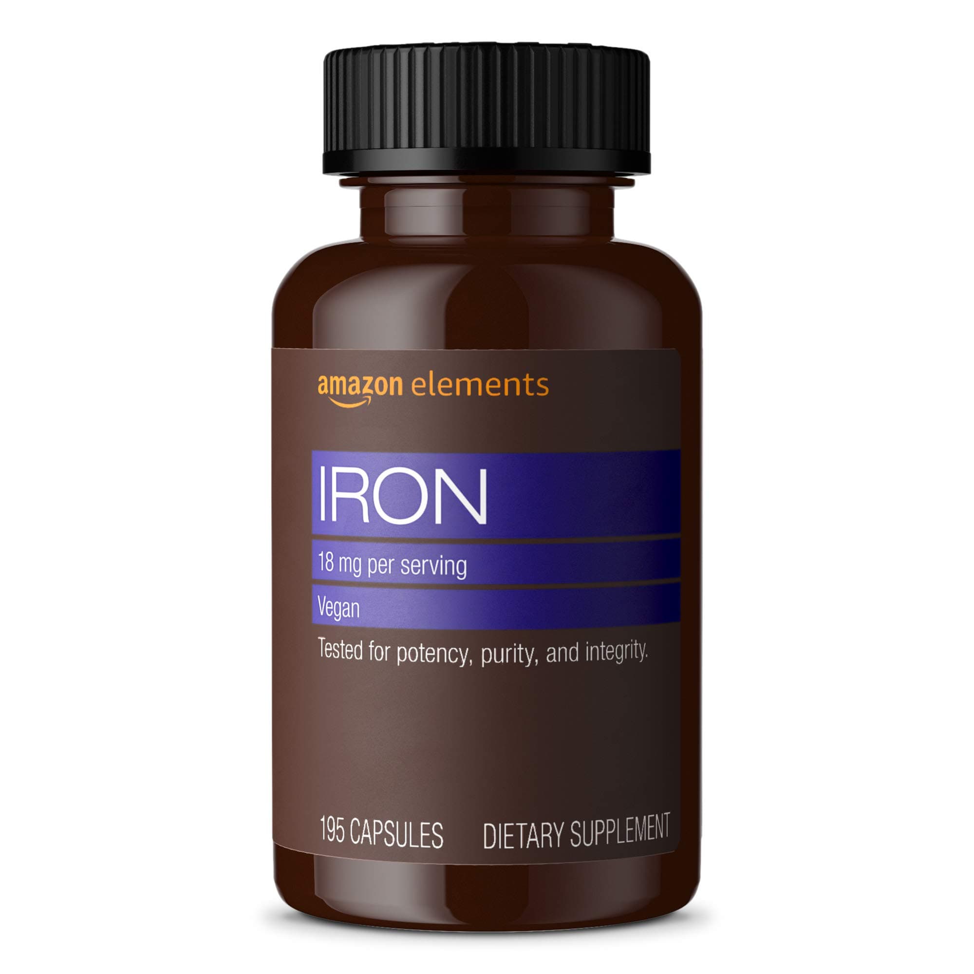 Amazon Elements Iron 18mg, Vegan, 195 Capsules, 6 month supply