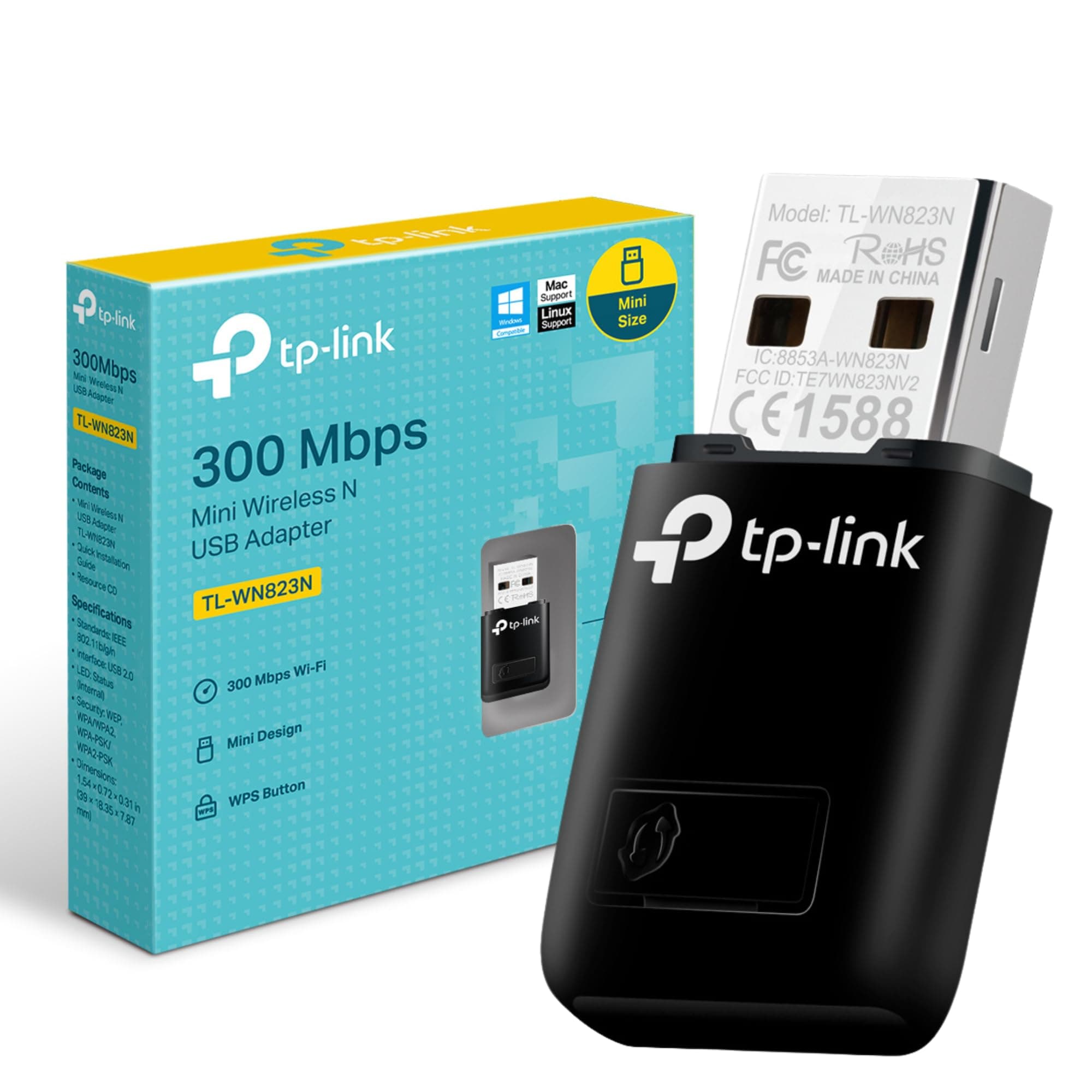 TP-Link TL-WN823N Mini USB WiFi Adapter for PC, USB WiFi Dongle for PC, Windows 11/10/8.1/8/7/XP, Mac OS, Linux, SoftAP Mode, Mini-sized Design & Portable, Easy Setup, HD Video/Gaming/Streaming