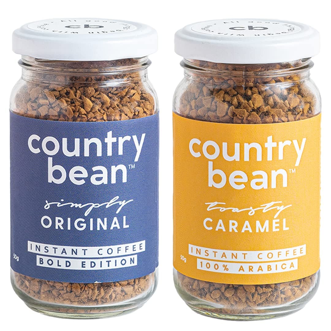 - Country Bean Instant Coffee Powder Jar| Original | Caramel Flavors Combo Pack of 2 X 50 G
