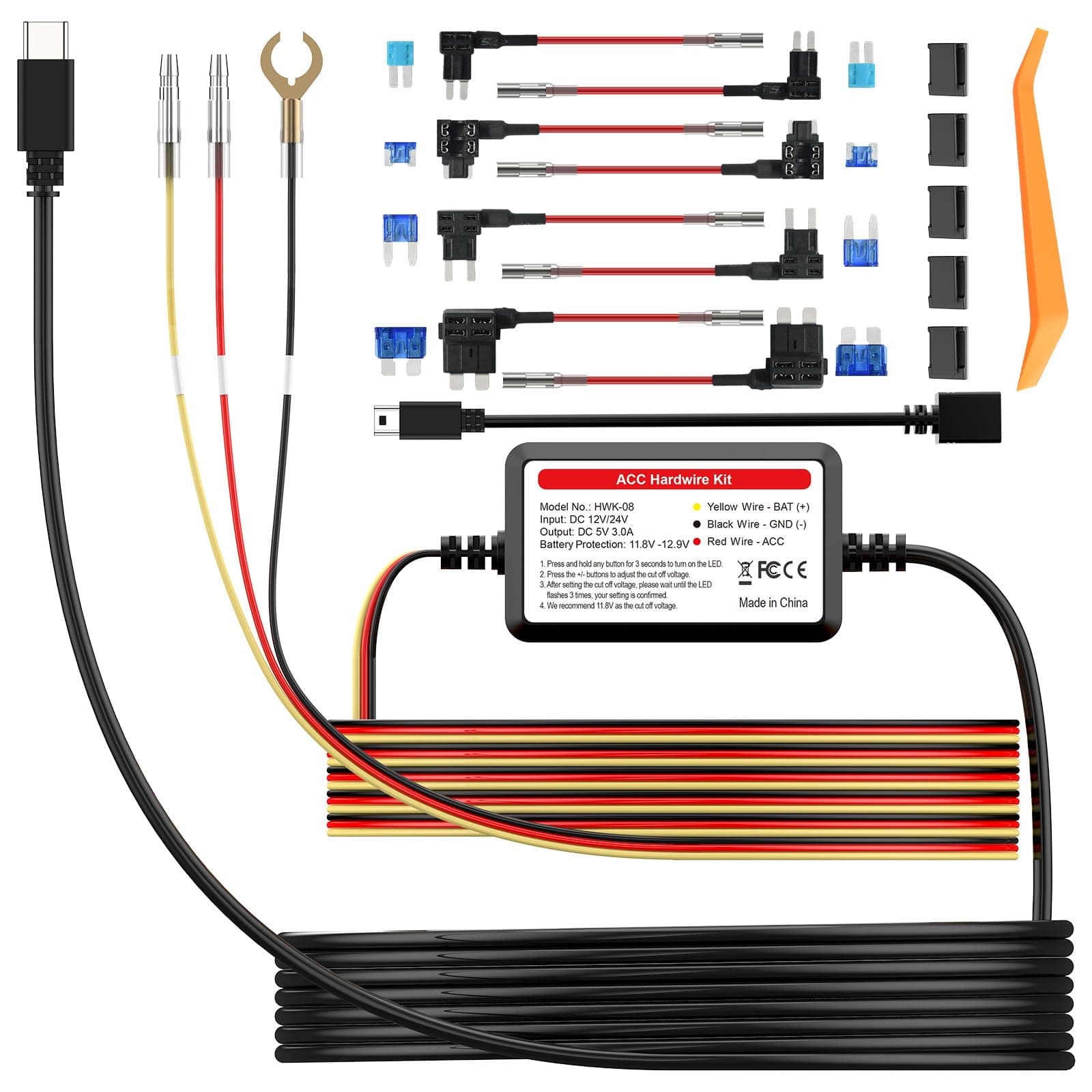 PRUVEEO Smart Acc Hardwire Kit, 12V- 30V to 5V 2A/3A, Intelligent and Adjusta...