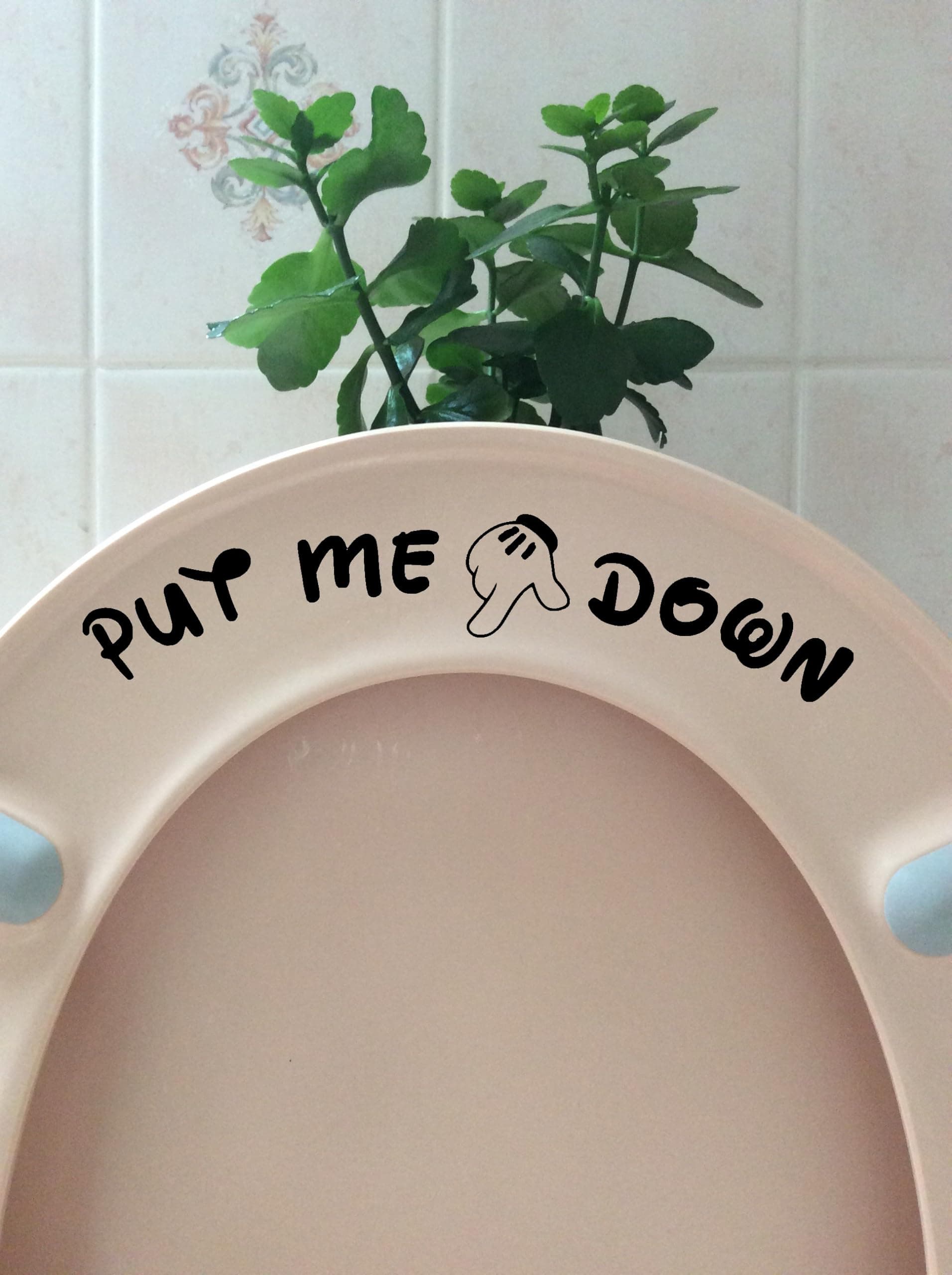 Pack of 2 Put Me Down Cute Mickey Hands Toilet Seat/Lid Sticker - Bathroom Décor - Bathroom Accessory (Black)