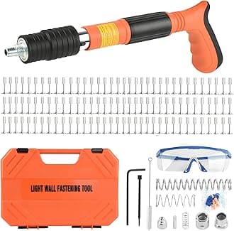 Concrete Nail Gun Kit with 110pcs Nails, 5 Speed Adjustable Manual Steel Nail Gun, Portable Nail Wall Shooting Machine Fastening Tool, Wall Anchor Wire Slotting Device Household Woodworking