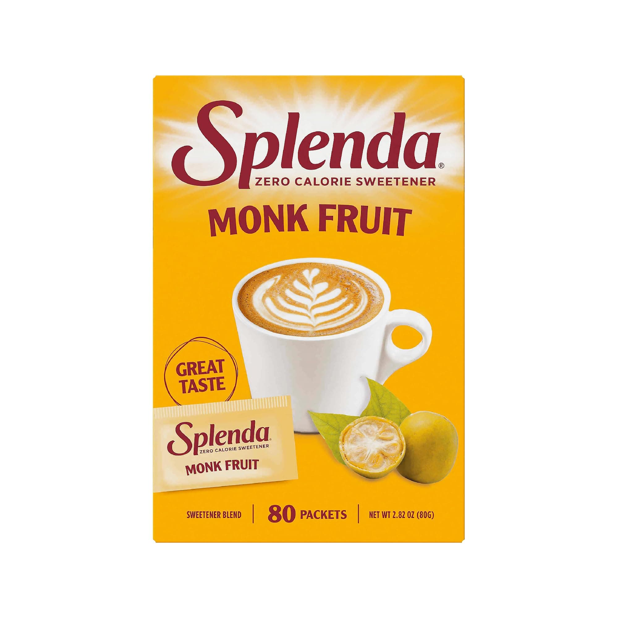 SPLENDA Monk Fruit Zero Calorie Plant Based Sweetener, No Erythritol, Keto Sugar Substitute (80 Count)