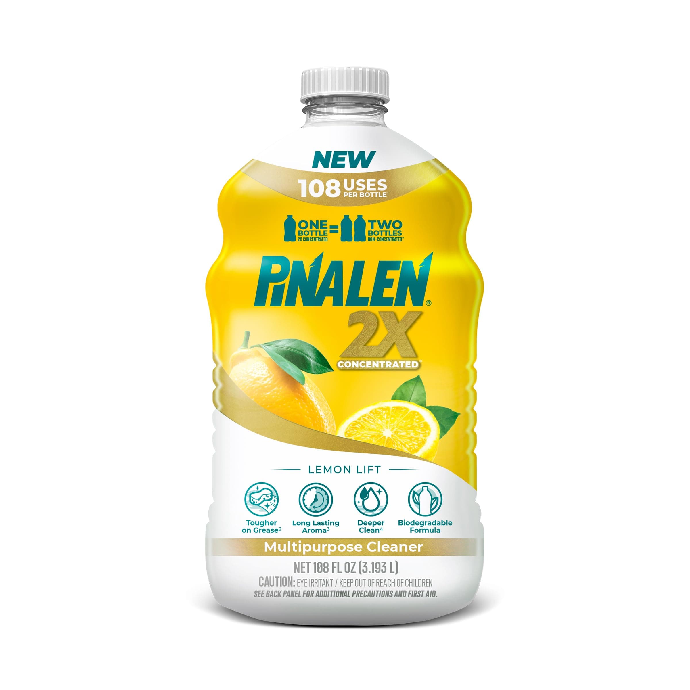 PINALEN 2X Max Aromas Concentrated Multipurpose Cleaner - Lemon Lift Scent - 108 fl oz - All Purpose Cleaner for Kitchen, Bathroom, Floors & Outdoors