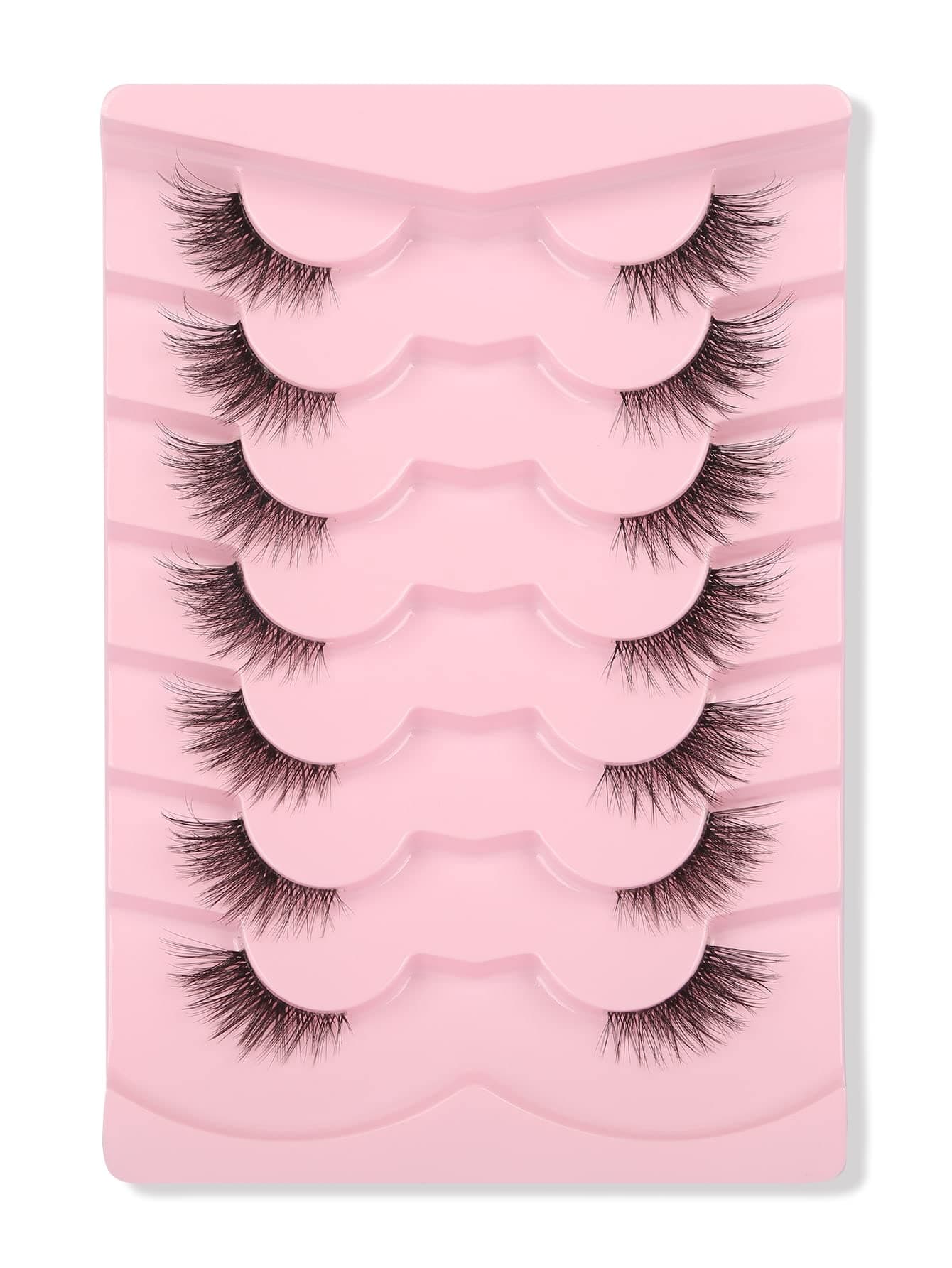 GMAGICTOBO False Eyelashes Natural Cat Eye Half Lashes Fluffy Wispy Clear Band 3D Faux Mink Lashes Pack Soft Strips Fake Eyelashes 7 Pairs