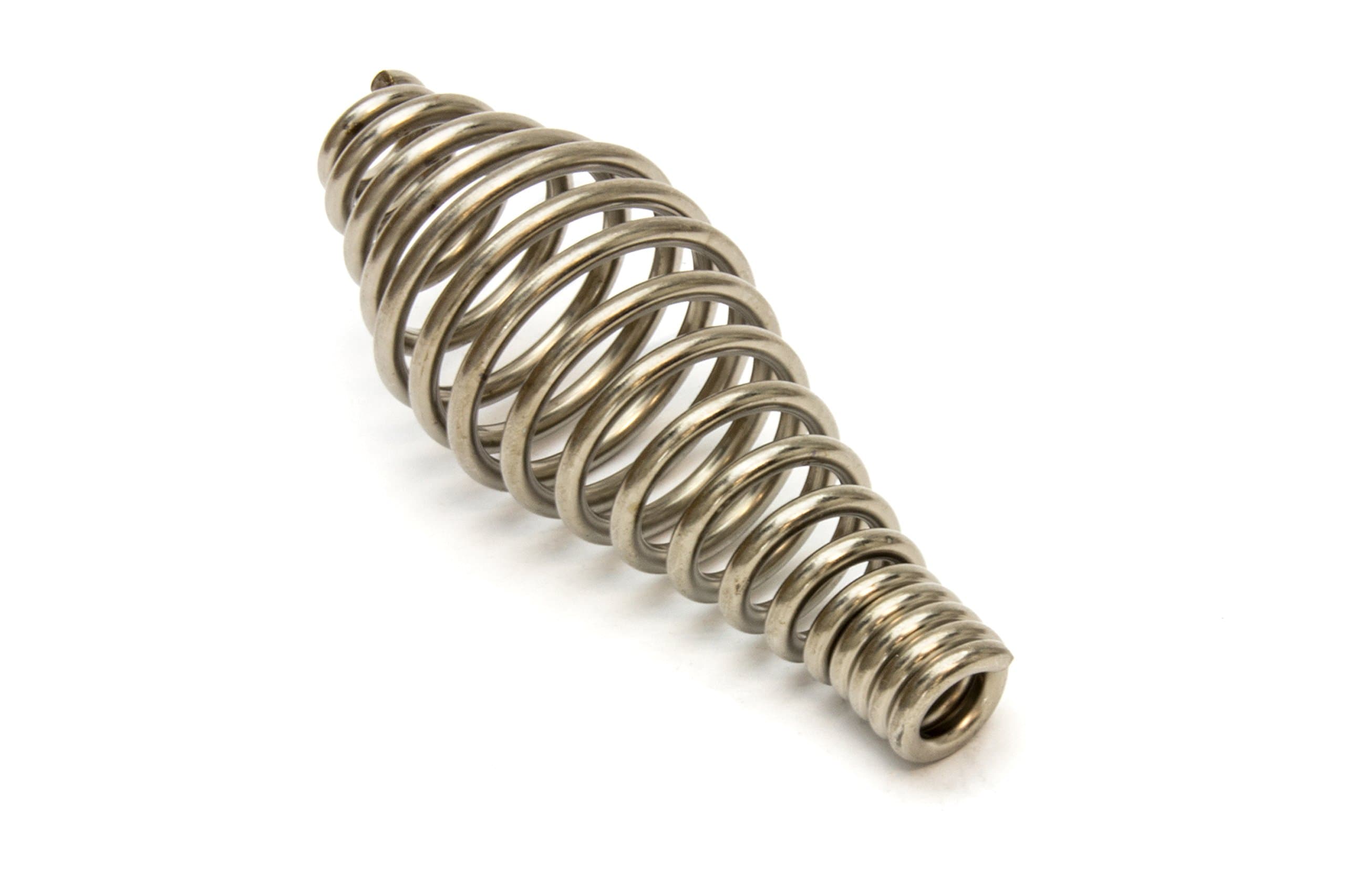 Spring Stove Handle, Brushed Nickel Finish, tapered at one end. Max Diameter: 1-1/2", Length: 4-1/4", Fits 3/8" rod. For use with BBQ Grills, Smokers, Furnaces, Coal/ Wood/ Pellet Stoves, Boilers.