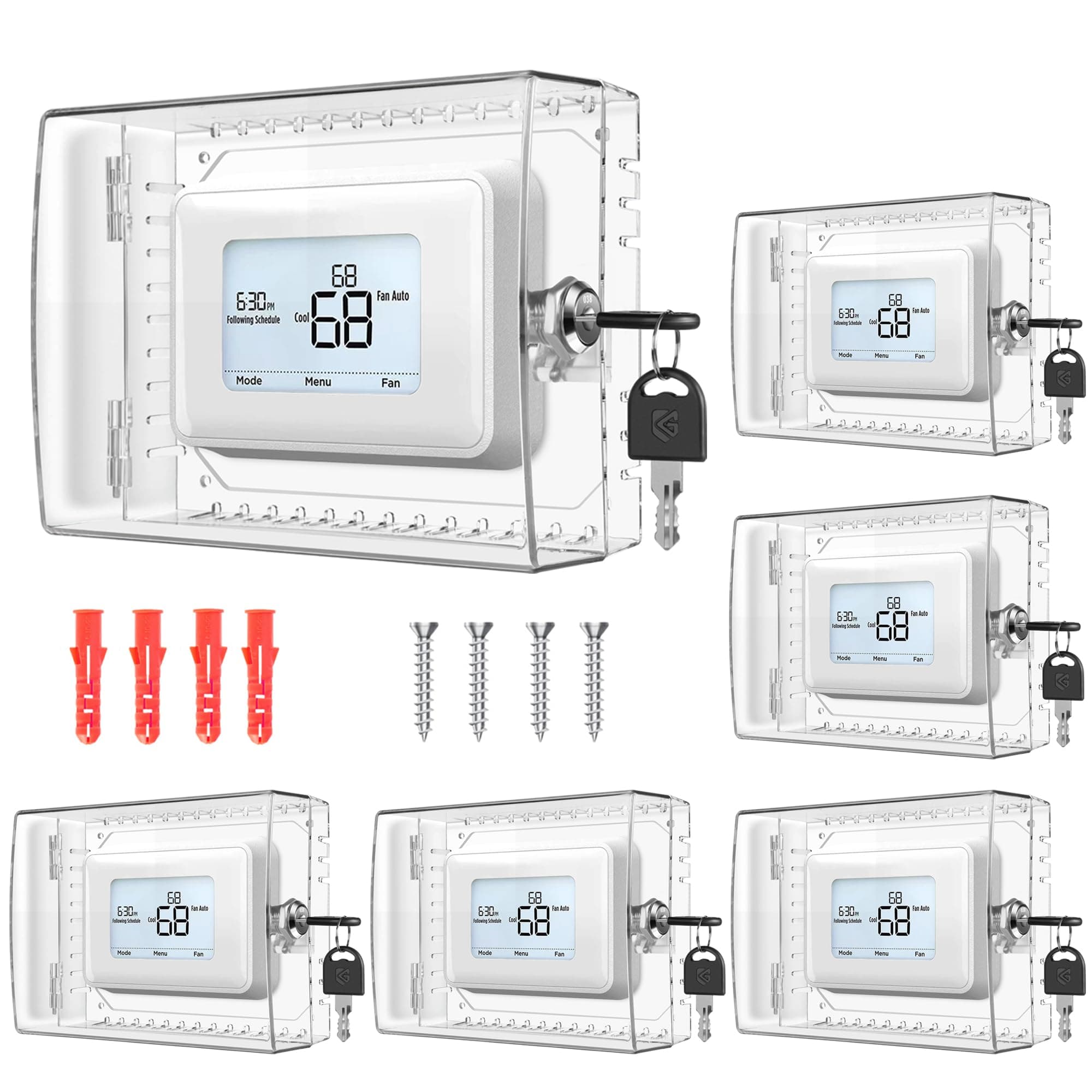 6 PCS Large Thermostat Lock Box Cover with Key, Clear Thermostat Cover with Lock Compatible with Home Thermostat On Wall, AC Lock Box Cover with Key Fits Thermostats 5" H x 6" W or Smaller