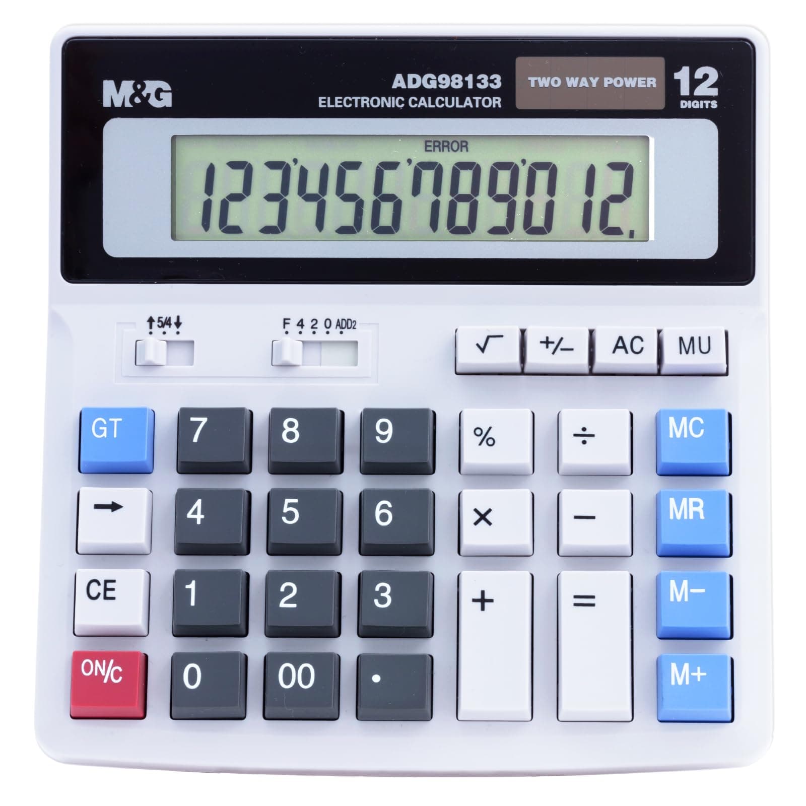 M&G Desk Calculator 12 Digit Extra Large LCD Display, Dual Solar Power and Battery, Accounting Calculator with Big Button, Battery Include, Perfect for Office Business Home Daily Use