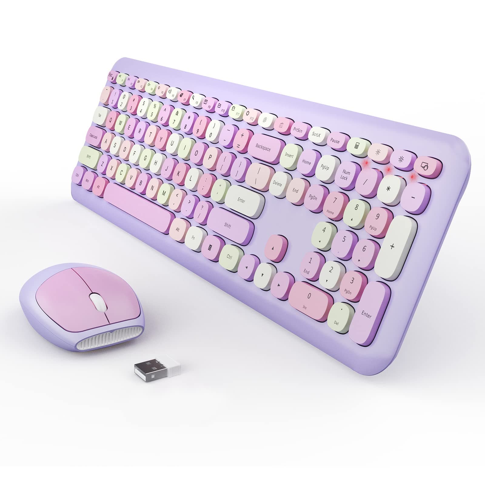 SkyGive Wireless Keyboard and Mouse Combo, Colorful Ergonomic Full Size Retro Low-Noise Keyboard with Cute keycaps, Compatible with Windows, PC, Perfer for Home and Office Keyboards (Purple)