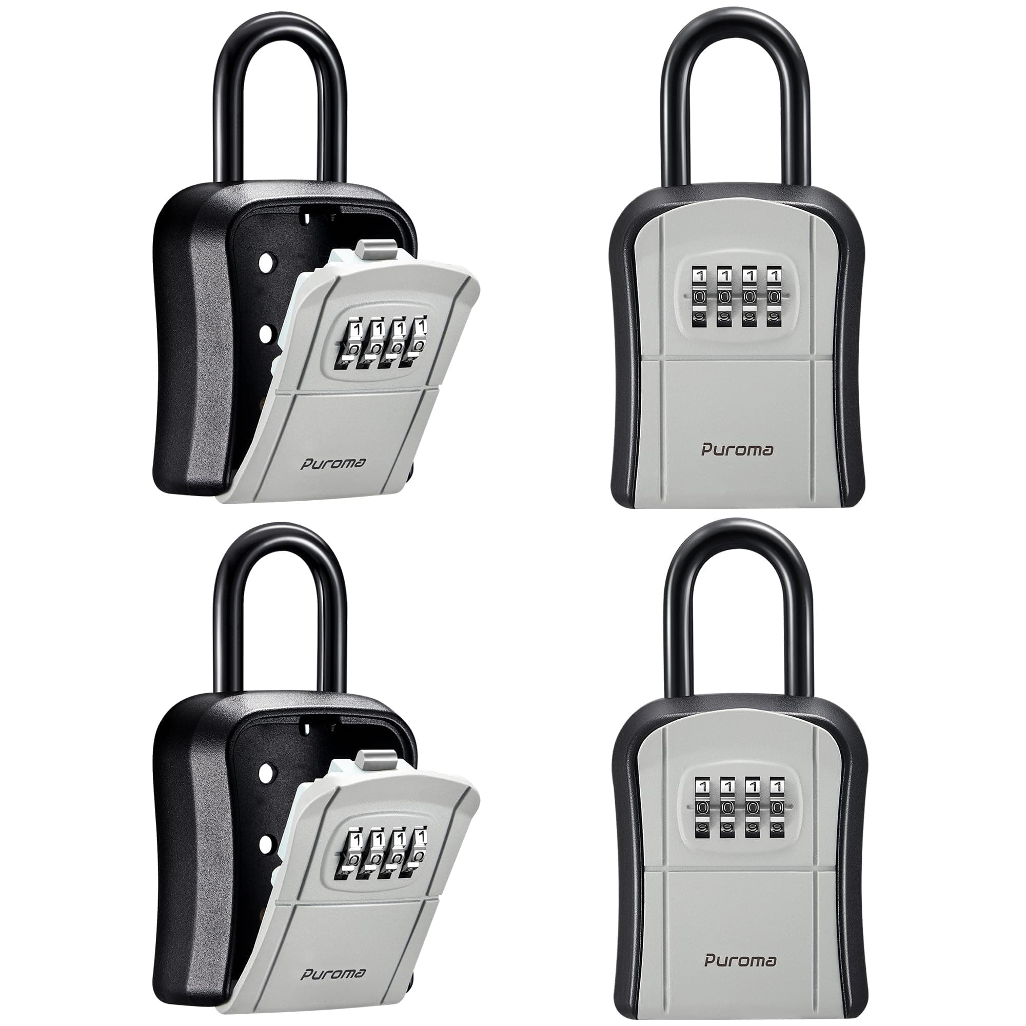 Puroma Key Lock Box, Portable Combination Lockbox Wall-Mounted Key Storage Box for House Keys, Resettable Code Safe Security Lock Box for Home, Office, Apartment Spare Key Storage (4 Pack, Gray)