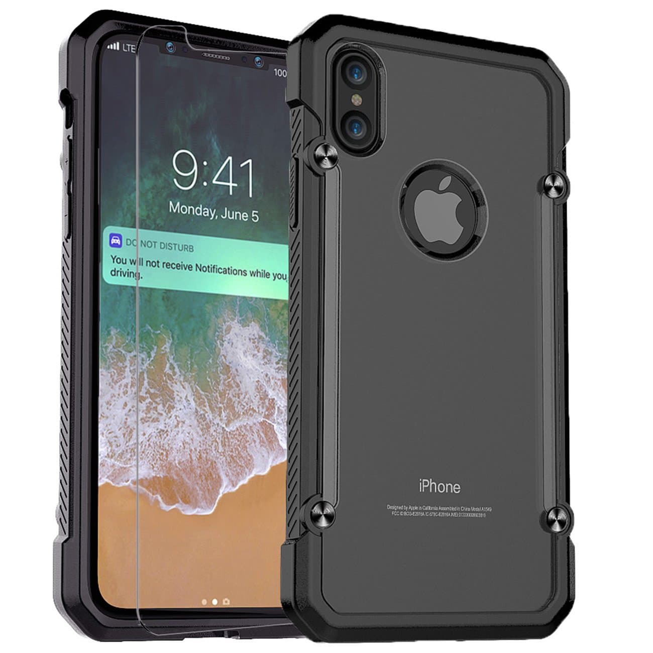 iPhone X Case,PC + TPU Hybrid Ultra-Thin Military Grade Shock Absorption Hybrid Armor Defender Protective Case Cover with Built-in Screen Protector for Apple iPhone X.