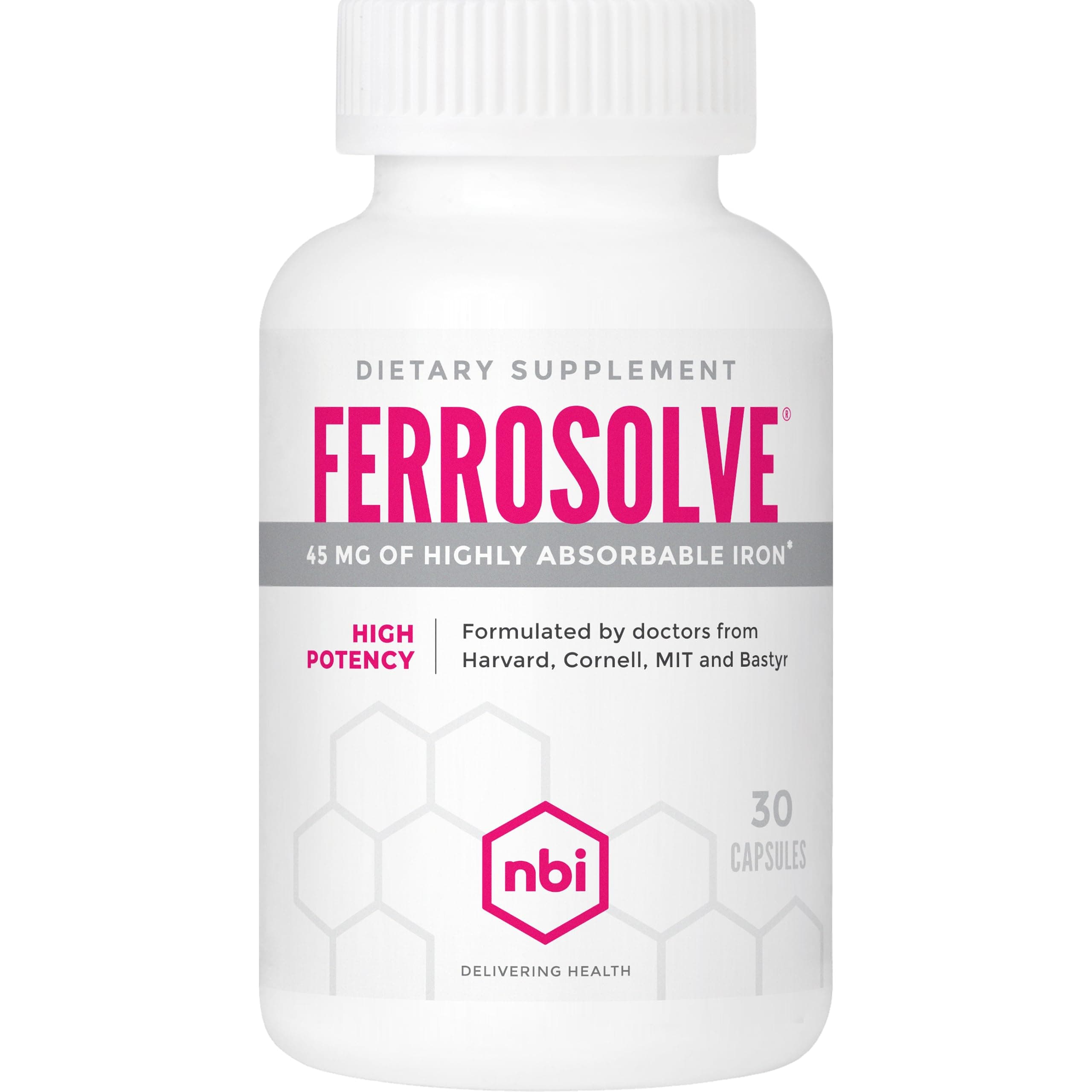 - NBI FerroSolve, Best Absorption Iron Supplement 45 mg | High Potency | GI Safe | 30ct Veggie Capsules