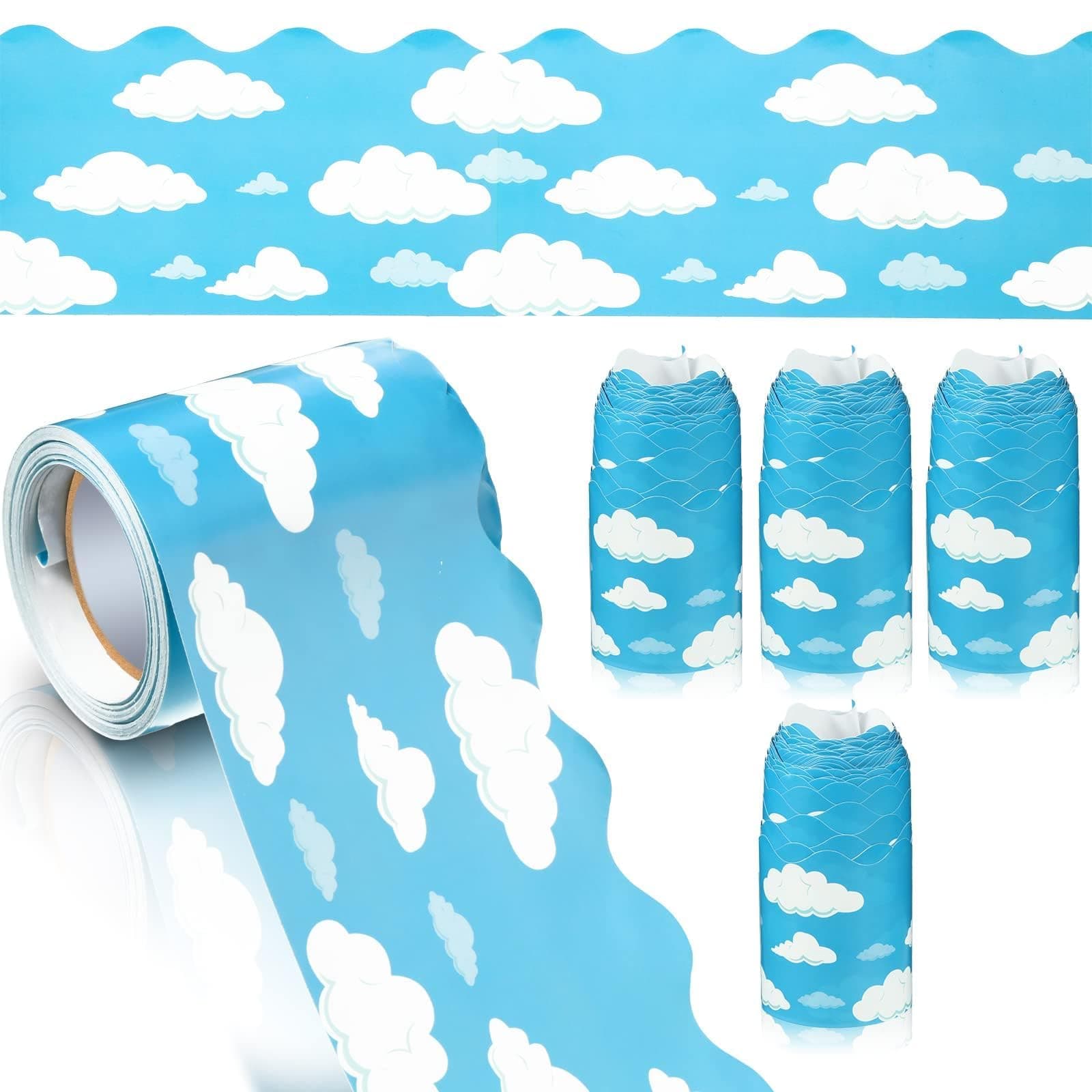 Lonimia Bulletin Board Border, Blue Sky Clouds Classroom Borders For Board, Scalloped Decor, Trim Decor (1Pcs)