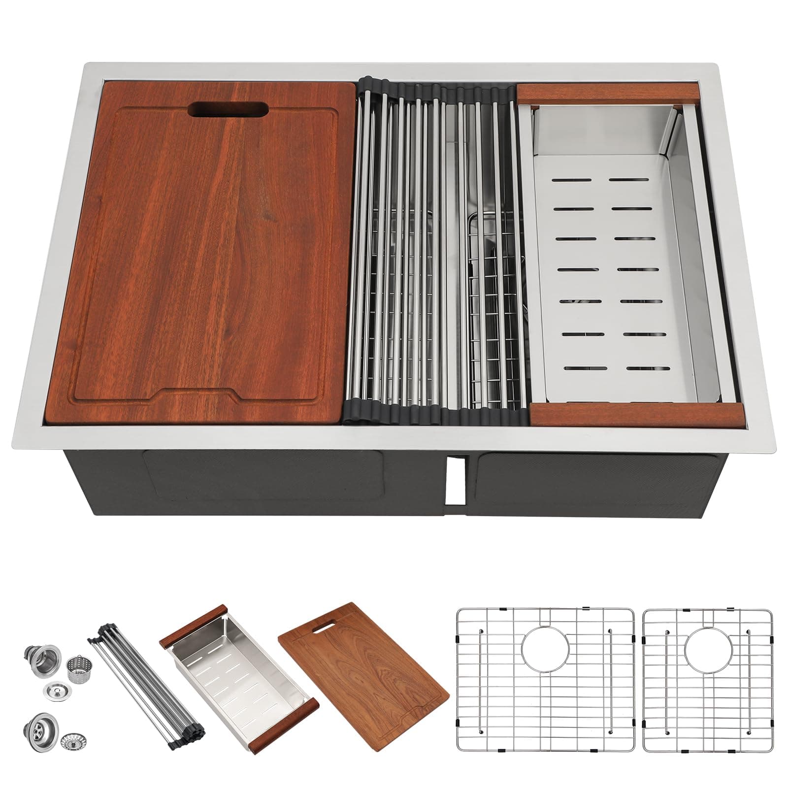 Lordear Undermount Kitchen Sink 28 Inch 16 Gauge Undermount Workstation 60/40 Double Bowl Kitchen Sink Stainless Steel with Smart Low Divider 28x19 Inch Double Basin Kitchen Sinks