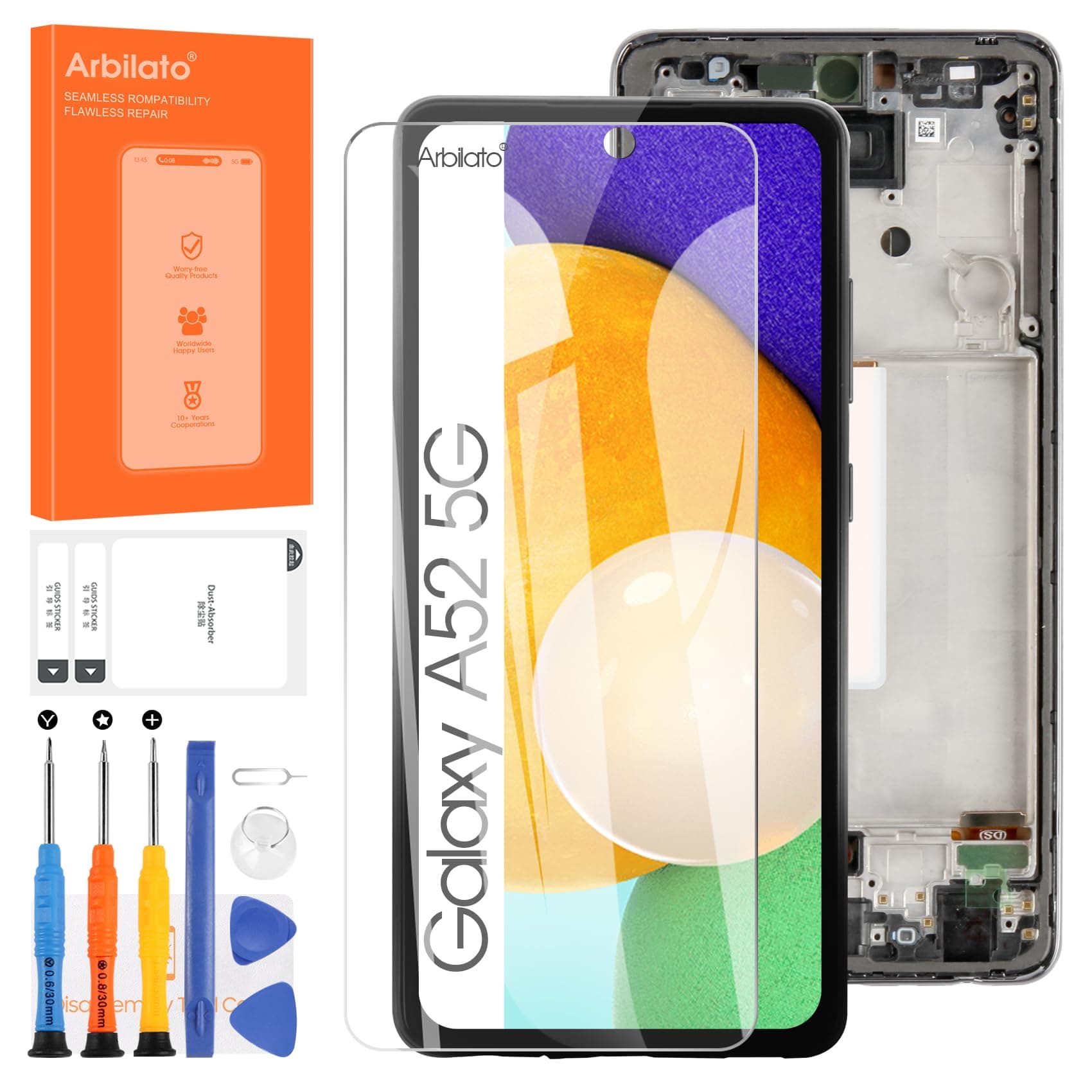 OLED Screen For Samsung Galaxy A52 5G Screen Replacement For Samsung A526 LCD Screen SM-A526B,SM-A526W,SM-A526U Touch Display Digitizer Assembly Repair Parts With Frame(Black With Figerprint Function)