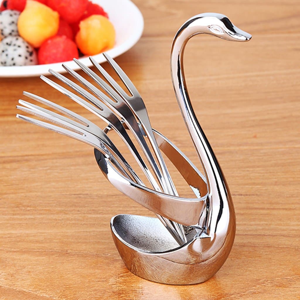 Spoon Holder Fork holder Swan Spoon And Fork Organizer Stainless Steel Table Tableware set for Coffee Spoons Fruit Forks Cutlery Decor