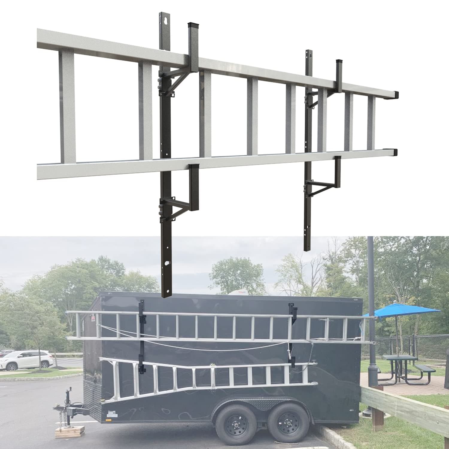 StarONE Enclosed Trailer Ladder Rack Adjustable Fit for Exterior Inside Side Wall,Carry 2 Ladders