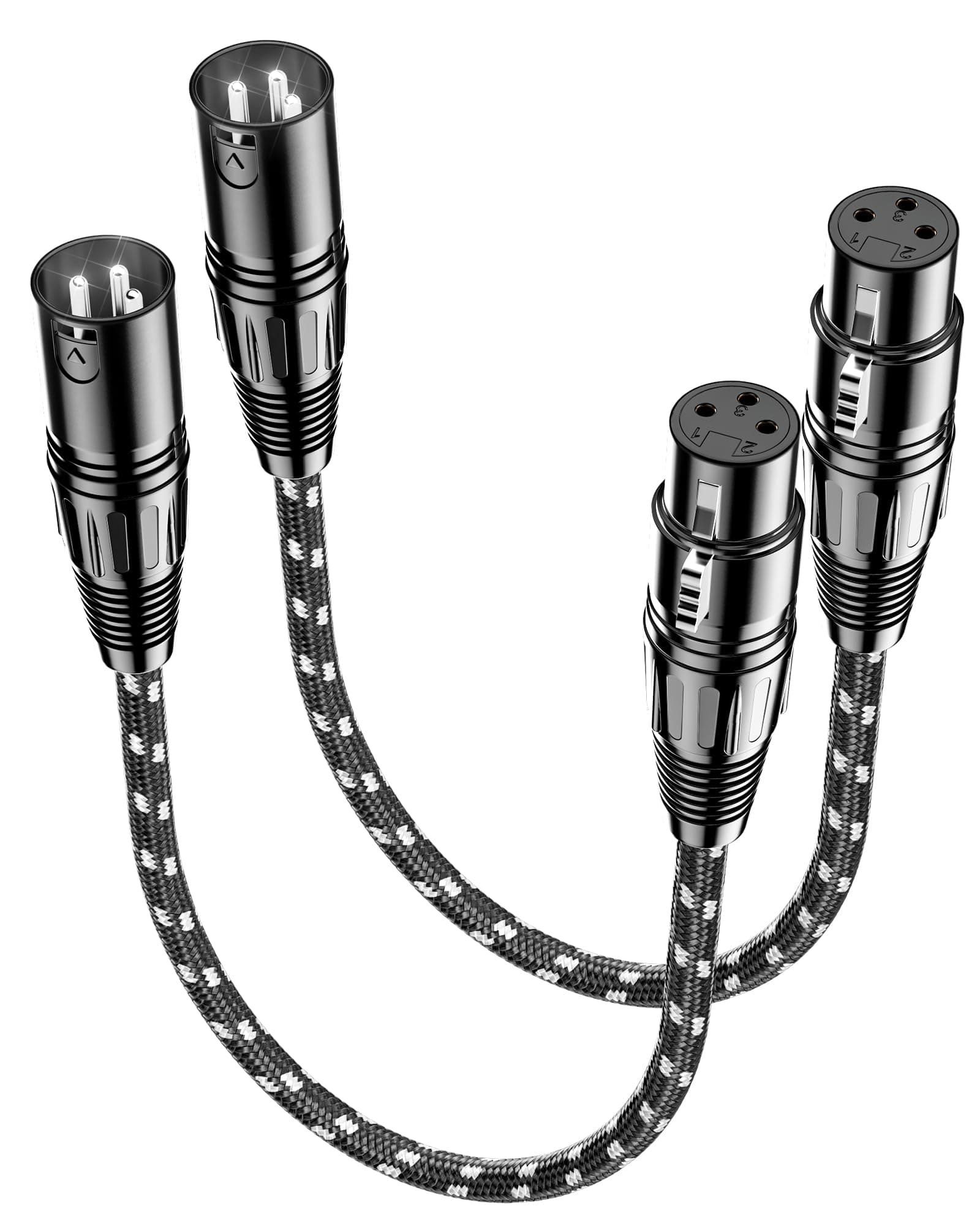 XLR Cables 0.3m / 1ft 2 Pack, Nylon Braided XLR Microphone Cable Male to Female, Oxygen-Free Copper (OFC),Balanced 3-Pin, Short Audio Mic Lead for Studio, Speaker, Recording,Mixer, PA