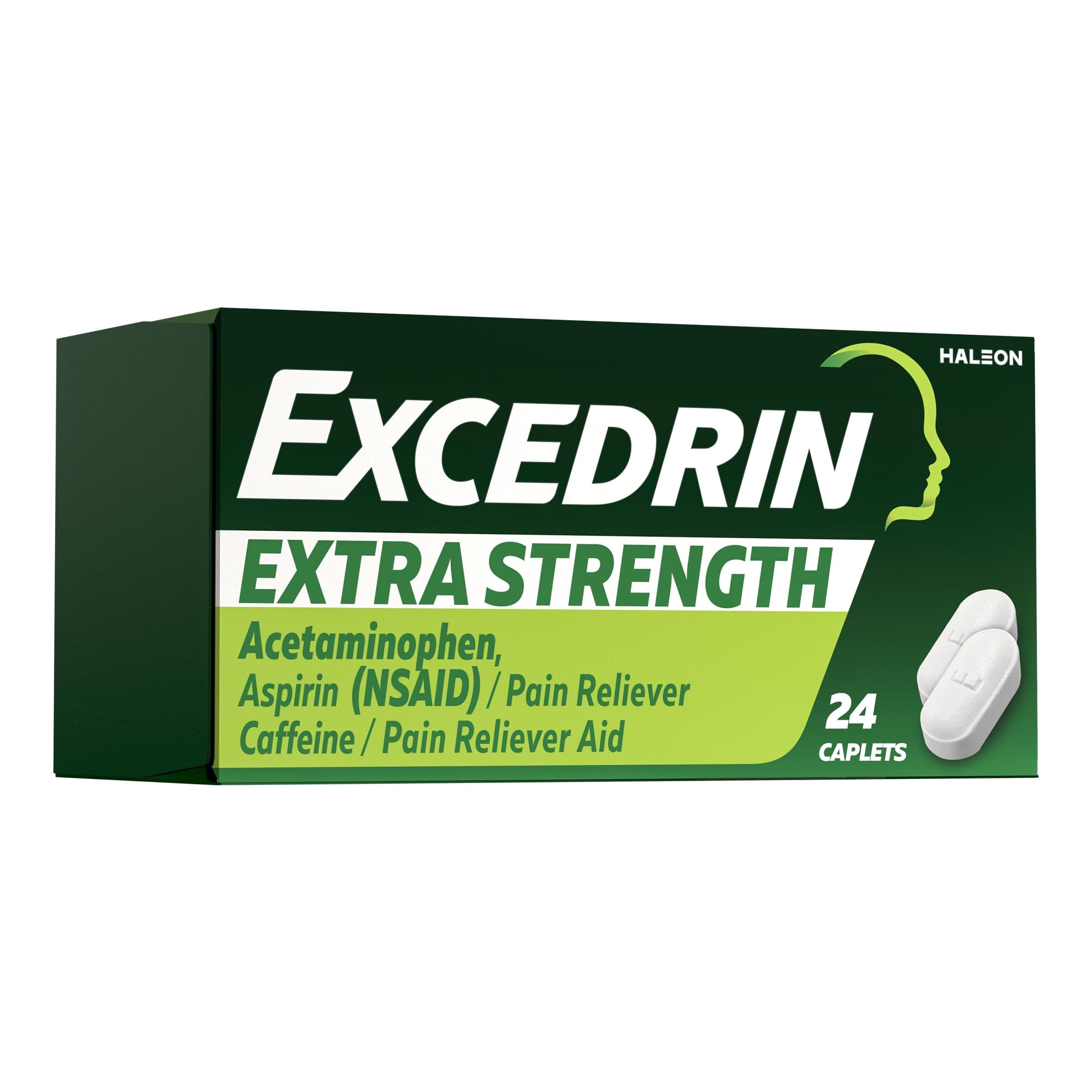 Excedrin Extra Strength Caplets for Headache Pain Relief, Acetaminophen 250mg, Aspirin 250mg, Caffeine 65mg, Pain Reliever, 24 count