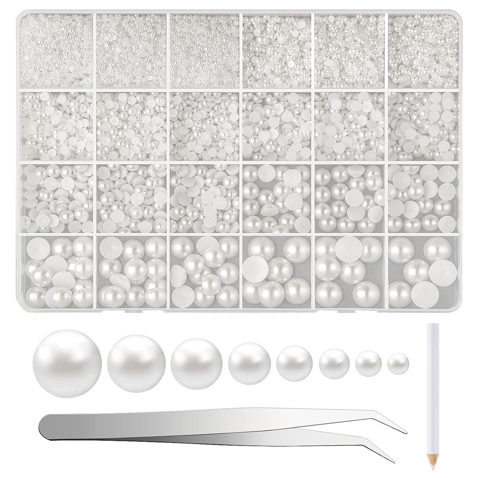 NACHLYNN 12000 Pcs Flat Back 8 Sizes Flatback Pearl Beads Half Pearl Bead Half Round Pearls for Crafts Embellishment Shoes DIY Phone Case Making