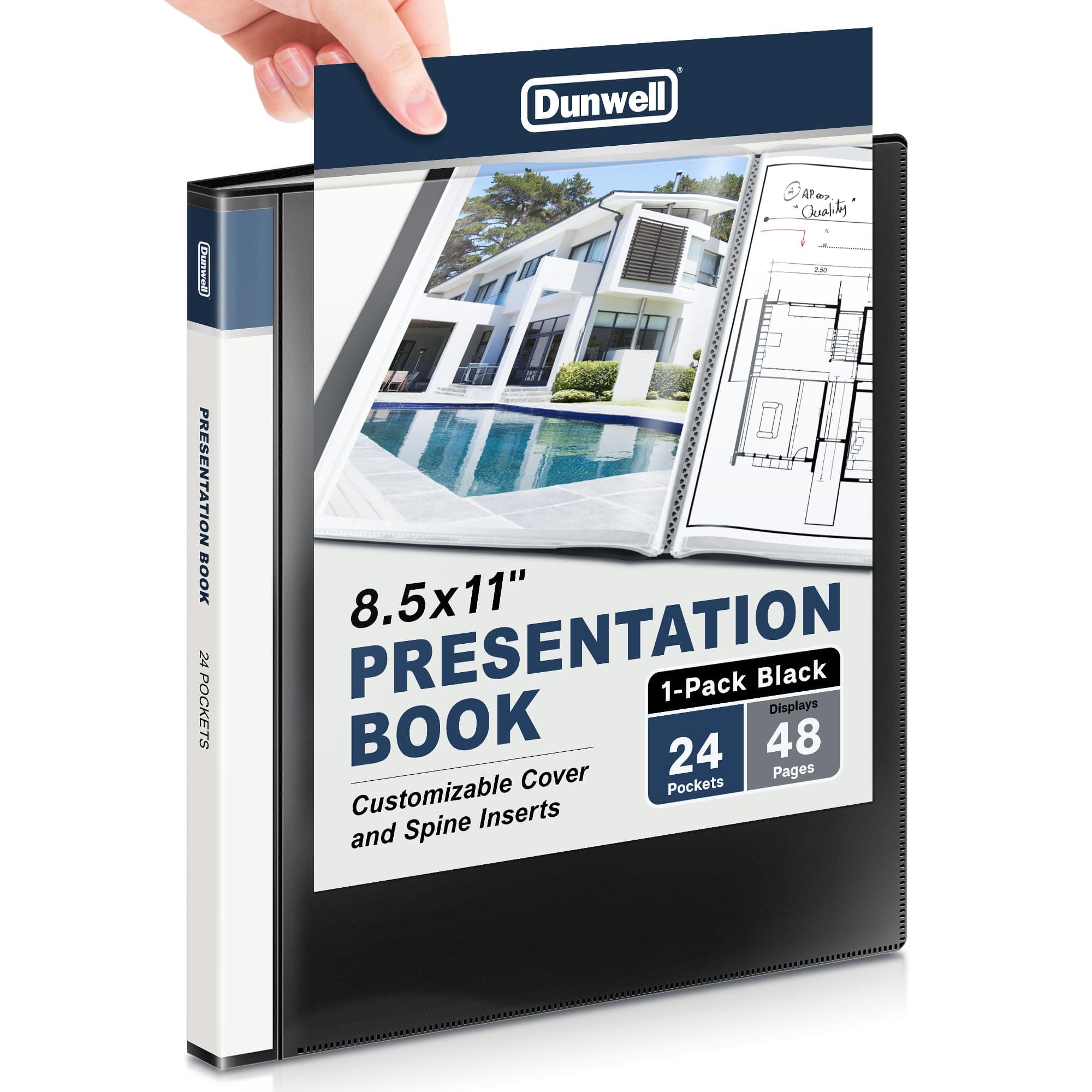 Dunwell Binder with Plastic Sleeves 24-Pocket - Presentation Book 8.5x11 (Black), Portfolio Folder with 8.5 x 11 Sheet Protectors, Displays 48 Pages Letter Size Documents, Kids Artwork, Acid Free