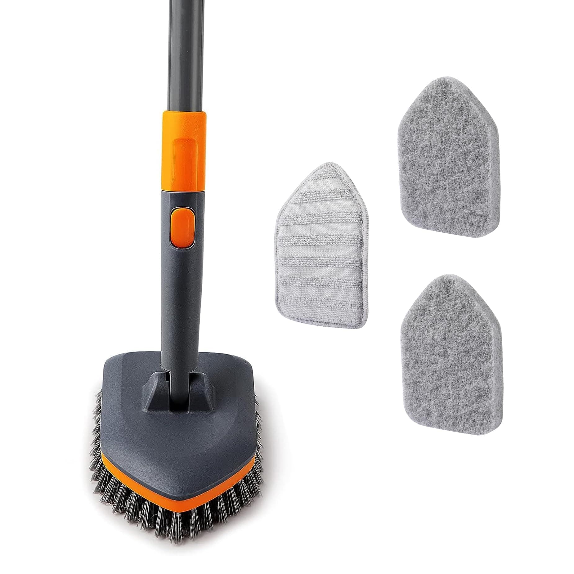Tile Tub Scrubber Brush with 3 Different Function Cleaning Heads and 56" Extendable Long Handle-No Scratch Shower Scrubber for Cleaning Bathroom Kitchen Toilet Wall,Bathtub,Sink,Grey