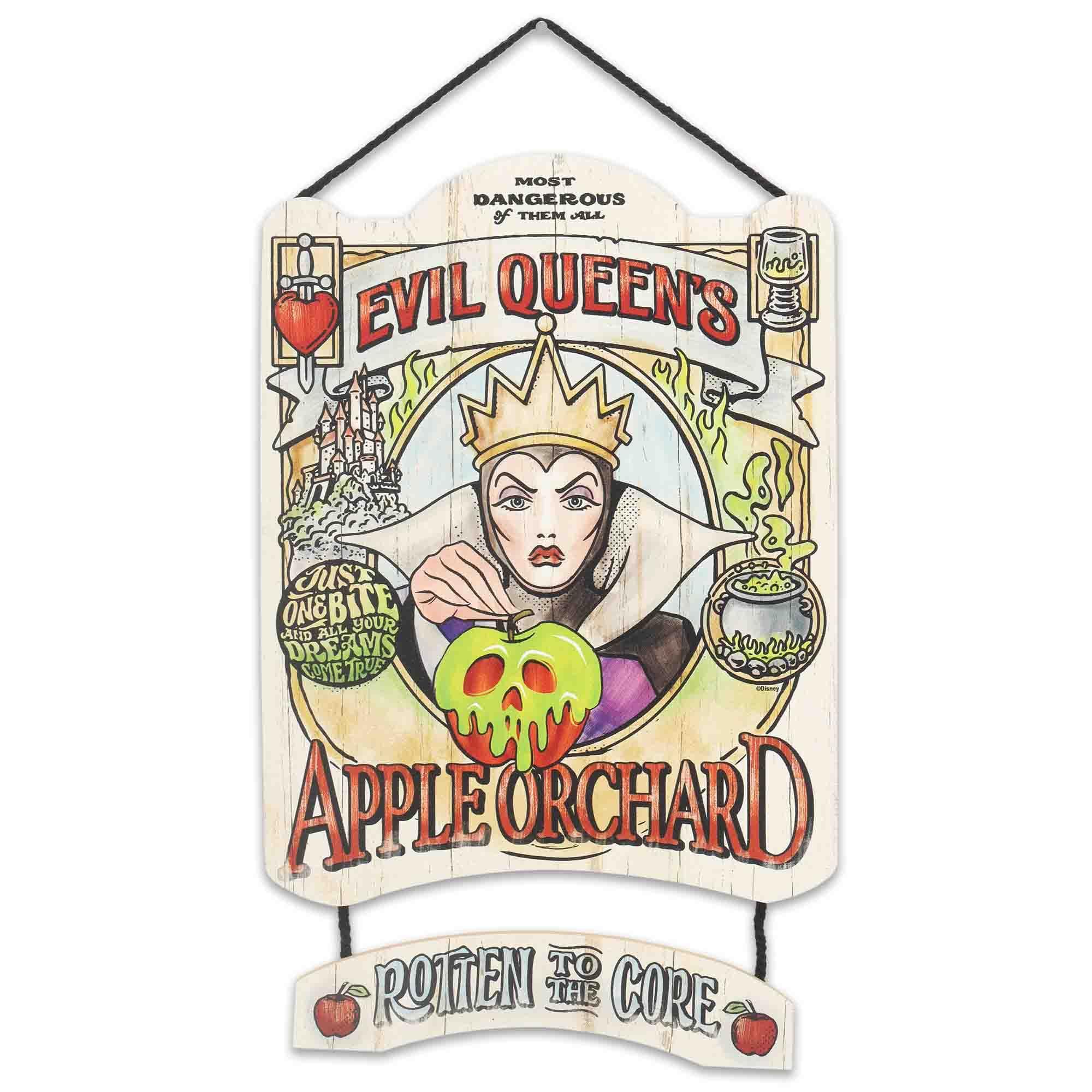 Open Road Brands Disney Snow White Evil Queen's Apple Orchard Linked Hanging Wood Wall Decor - Disney Villains Evil Queen Sign for Home Decorating