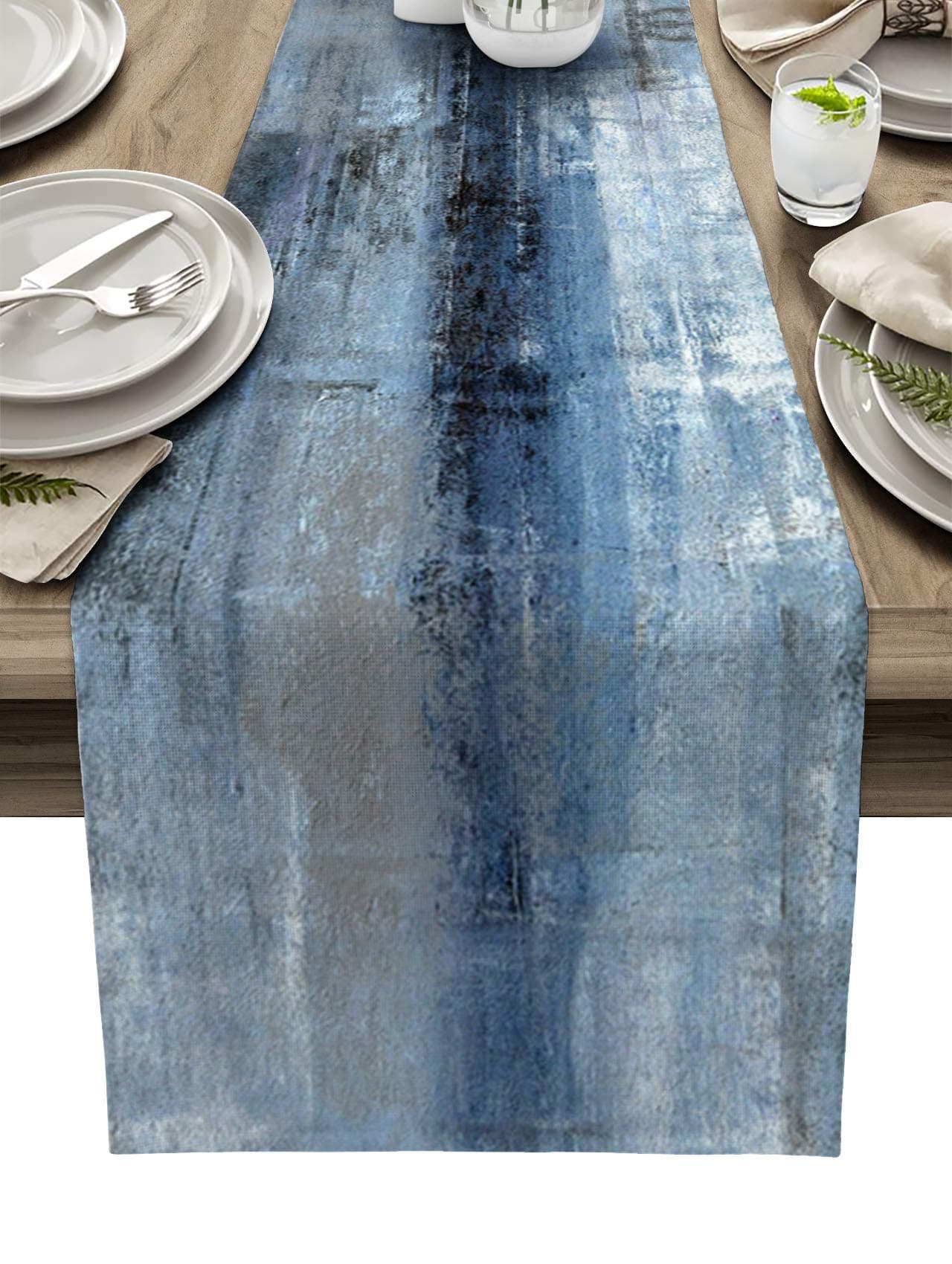 ARTSHOWING Abstract Art Table Runner, Washable Table Decoration for Home Kitchen Dining Holiday Wedding Party, Easy to Clean 13x108inch - Retro Style Oil Painting Texture Blue