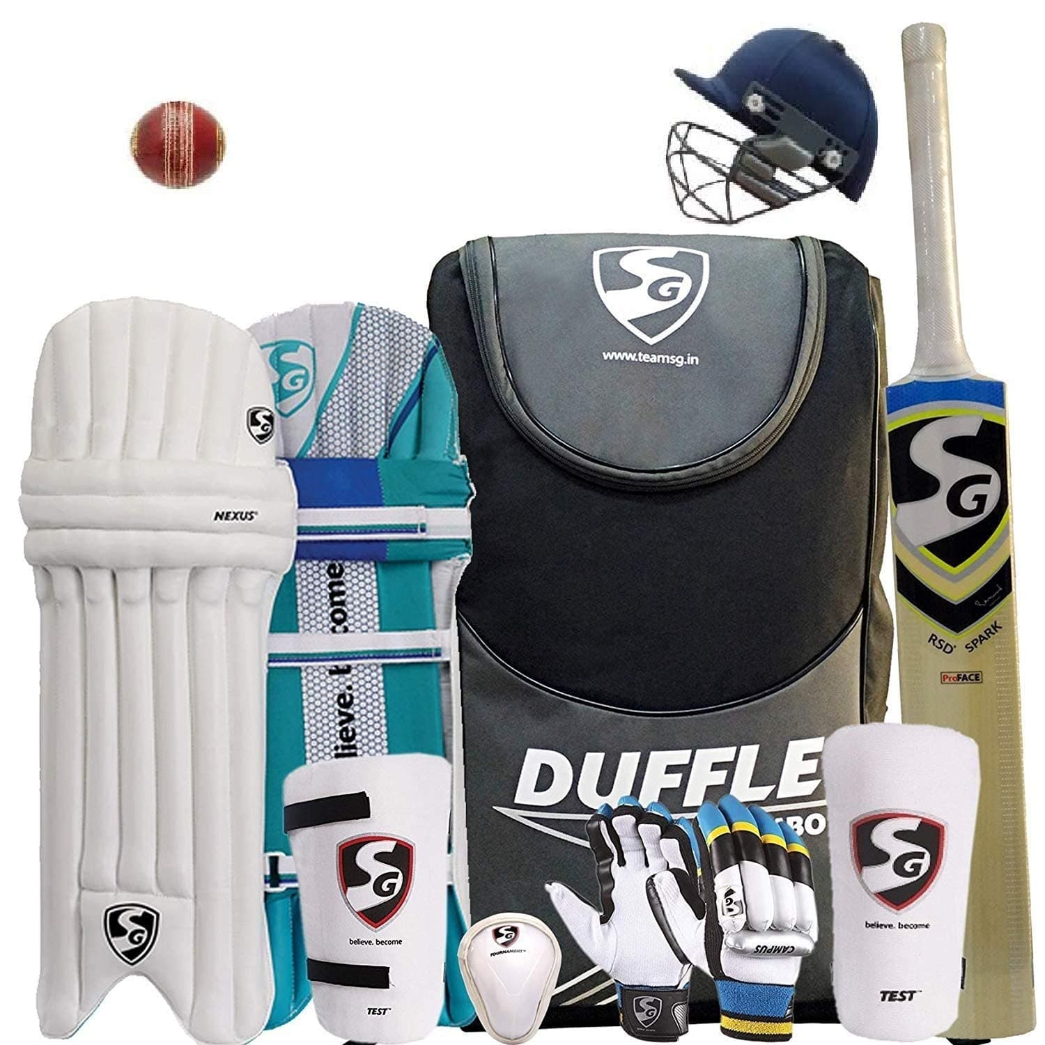 SG Full Cricket Kit with Duffle Bag: Full Size for Man (Adult), Nylon, Multi Colour, Full KIT WDB