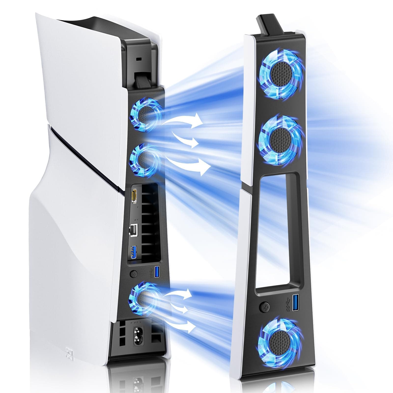 Cooling Fan for PS5 Slim, Quiet Silent Cooling System for PS5 Slim Digital/Discs Edition with 3 Fans, USB 3.0 Port, Accessories for PlayStation 5 Slim Digital/Disc Version Cooler with LED Light