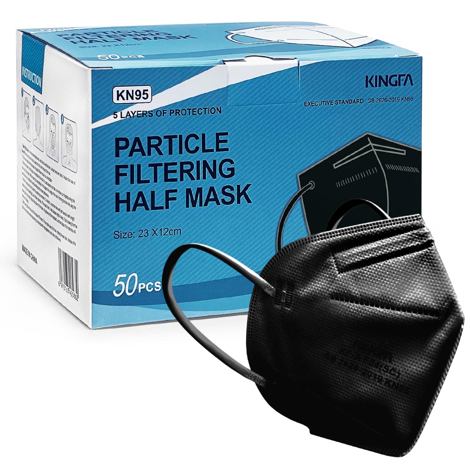 Kingfa Face Mask 50 Pcs Disposable Respirator 5-Ply Layer