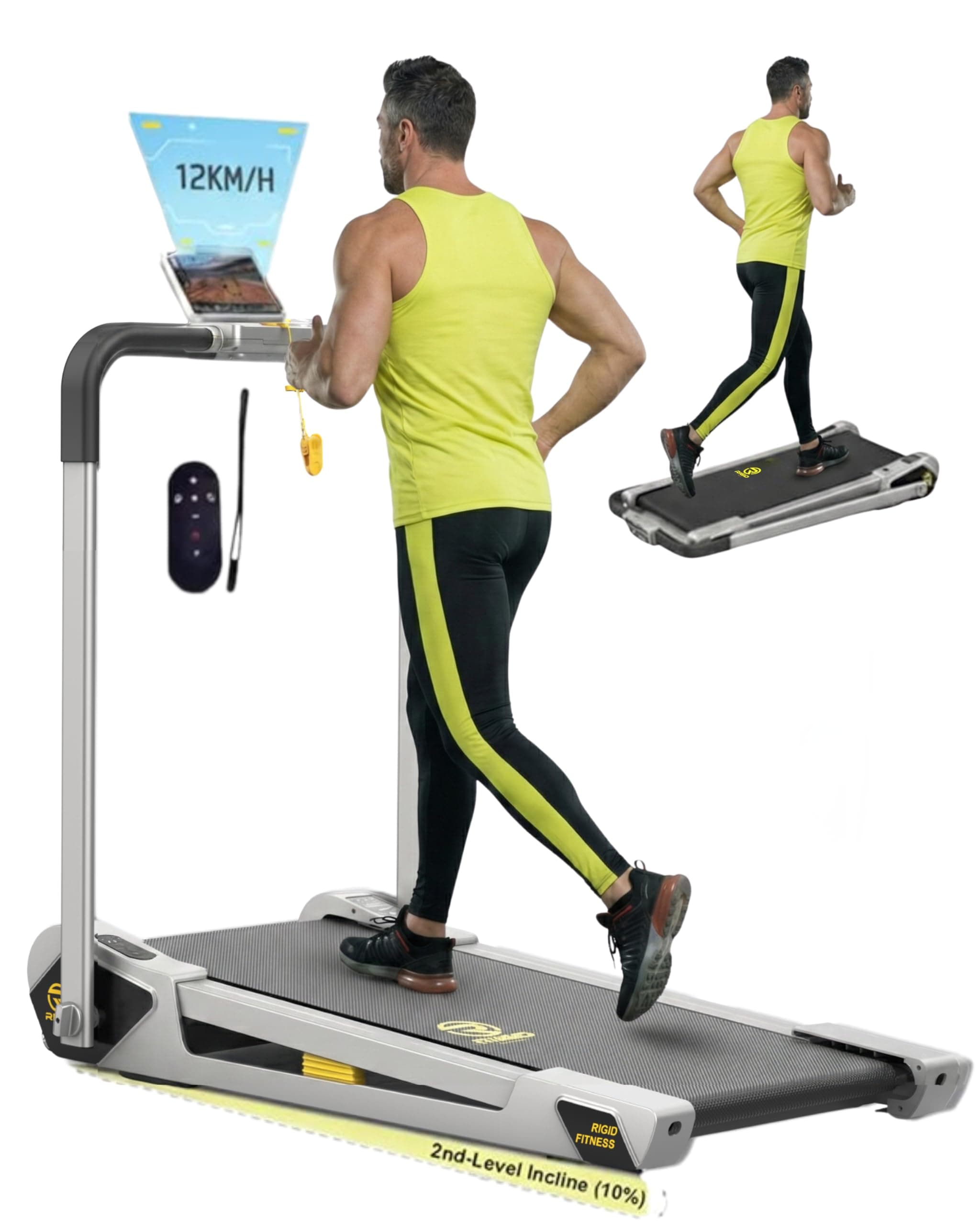 Foldable Treadmill for Home & Office - Under Desk Walking Pad with Remote Control, Powerful & Quiet Motor, Ideal for Cardio, 220lbs/100kg Max Load, Inclined Jogging Pad (6 to 12Km/h)