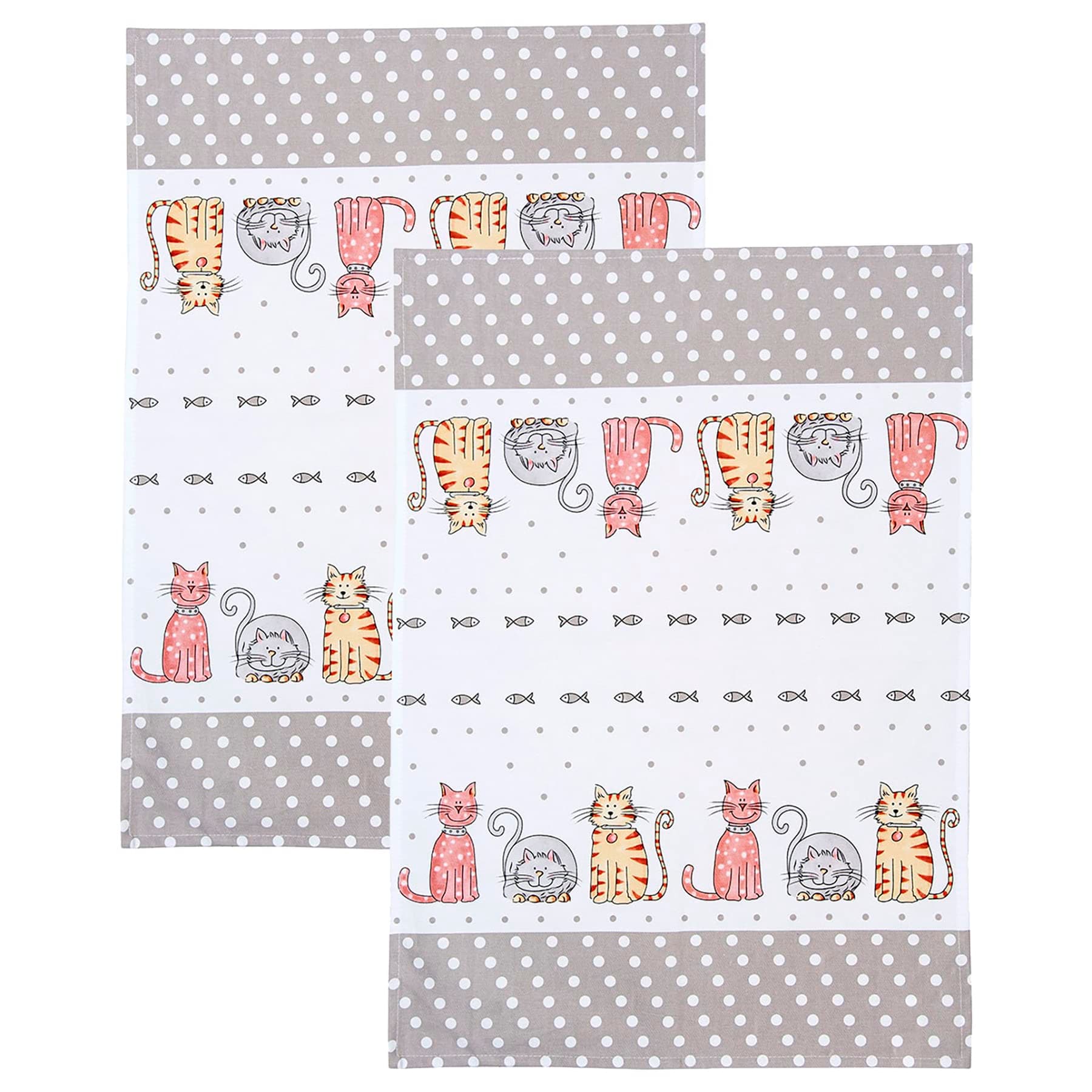 SPOTTED DOG GIFT COMPANY Tea Towels for Kitchen, Pack 2 pcs Dish Towels 100% Cotton Absorbent, 70 x 50cm, Cute Cat Themed Kitchen Accessories & Gifts for Cat Lovers