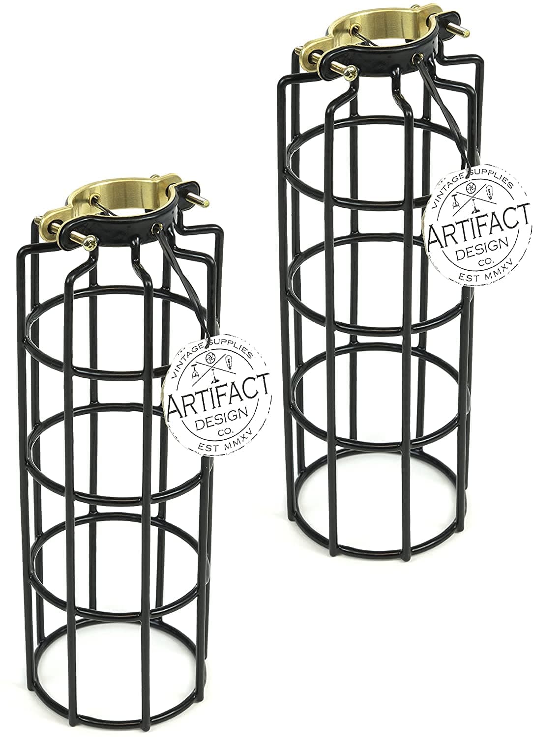 Rustic State Cylinder Long Metal Wire Hanging Pendant Light Cage, Lamp Shade, Bulb Cover Guard, Lighting Fixture for Industrial Vintage Farmhouse DIY Project - 10 Inch - Set of 2 - Black