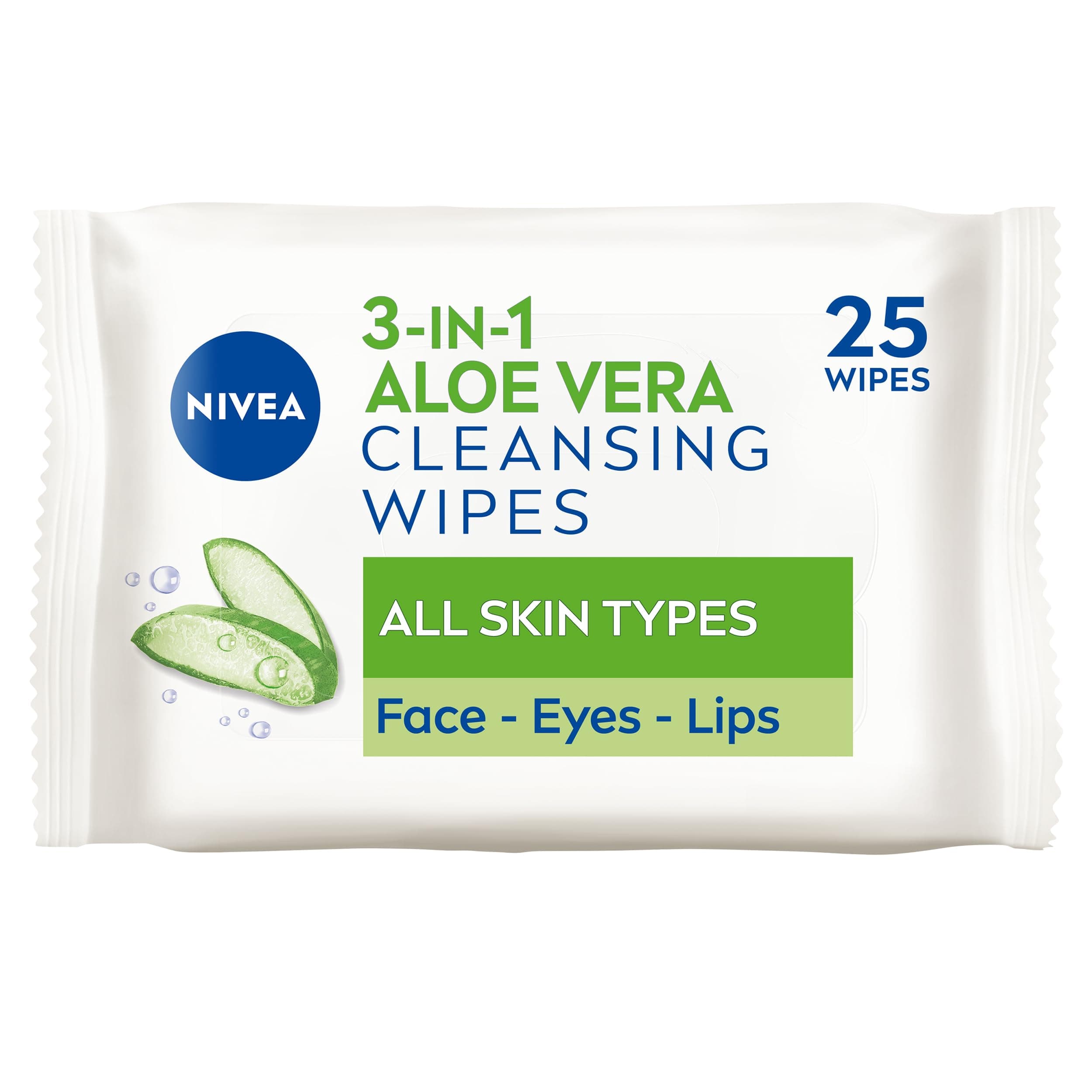 NIVEA Aloe Vera Cleansing Wipes (25 Sheets), Plant-Based Makeup Remover Sheets, Gentle Yet Effective Hydrating Face Wipes with Organic Aloe Vera for Makeup Removal