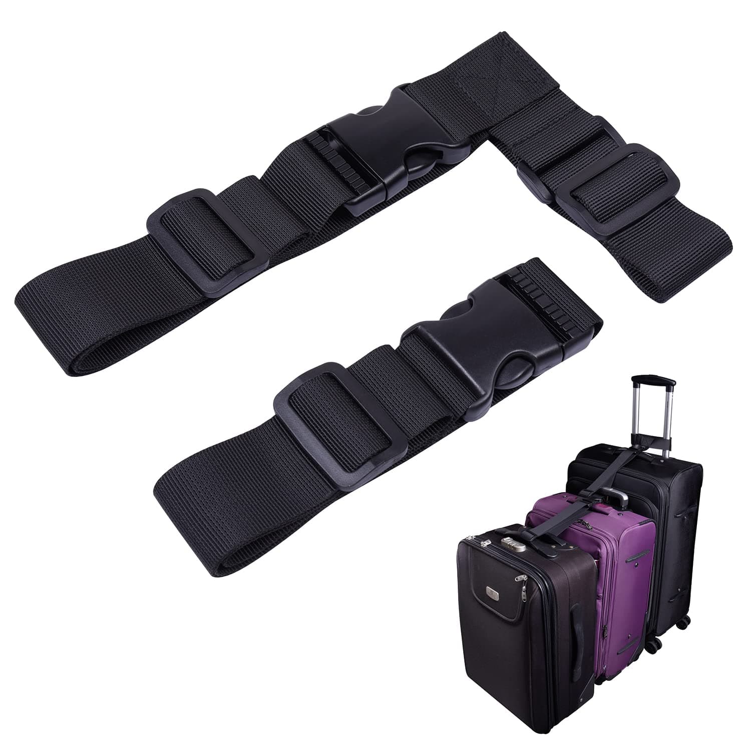 2 Pcs Add a Bag Luggage Strap, Heavy Duty Adjustable Suitcase Belt Travel Attachment Travel Accessories for Connecting Your Luggage Together - Black (T-Type and Normal)