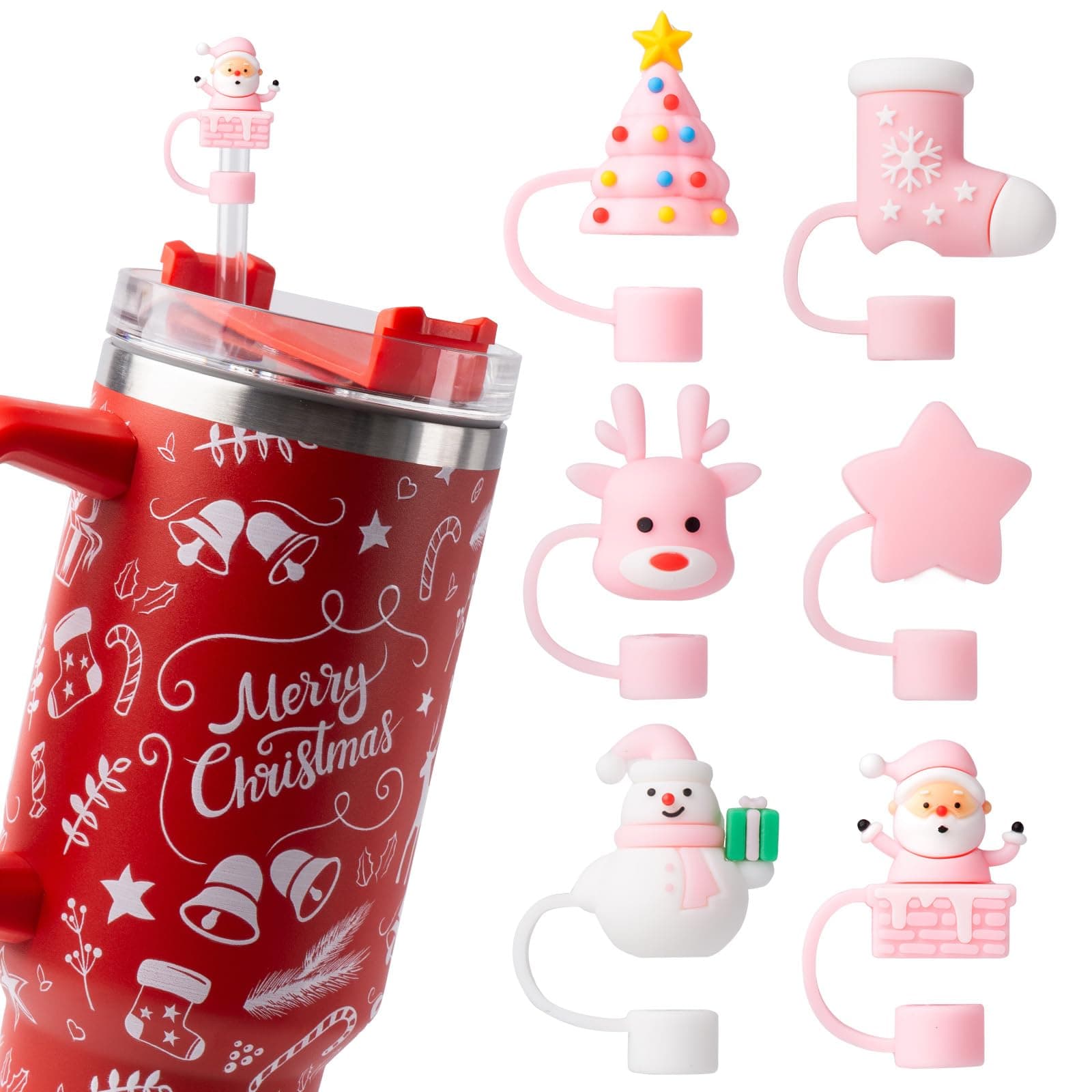 6PCS Straw Covers for Stanley Cup, Cute Straw Toppers for Stanley 30&40 Oz Tumbler with Handle, 10mm Dust-Proof Reusable Straw Toppers Stanley Cup Accessories for Kids Girls