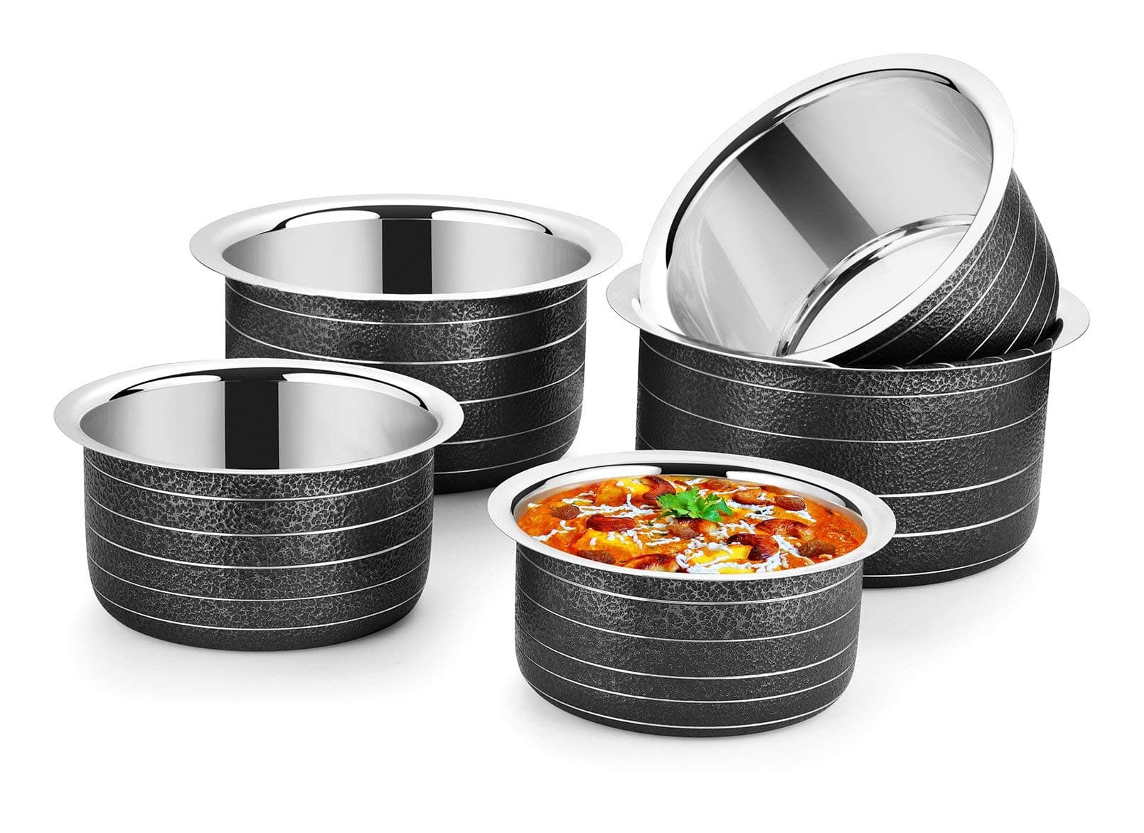 Ideale Stainless Steel Patila Set, 5-Pieces, Black