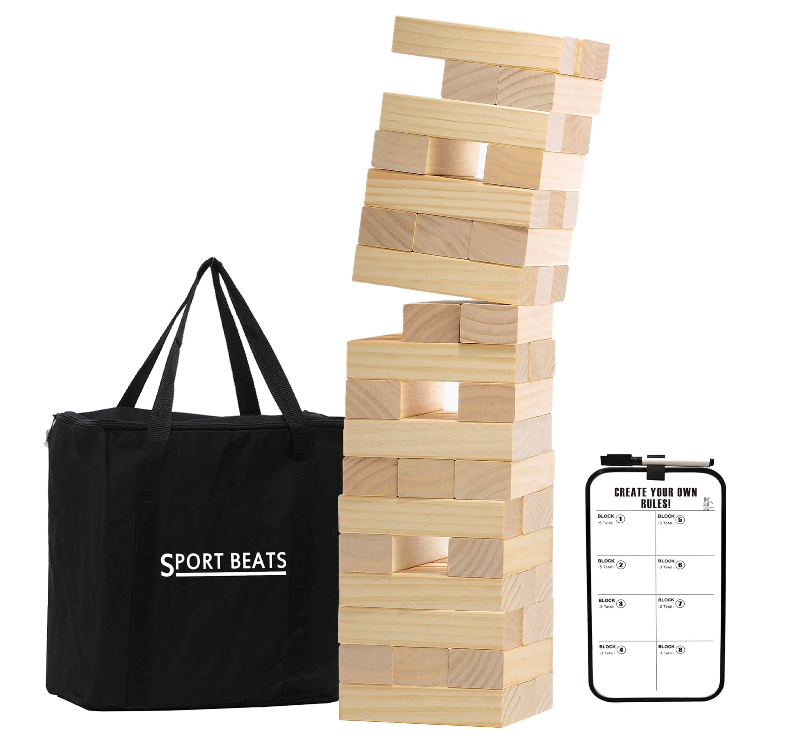 SPORT BEATS Medium Tower Game Outdoor Games 54 Blocks Stacking Game Includes Carry Bag and Scoreboard