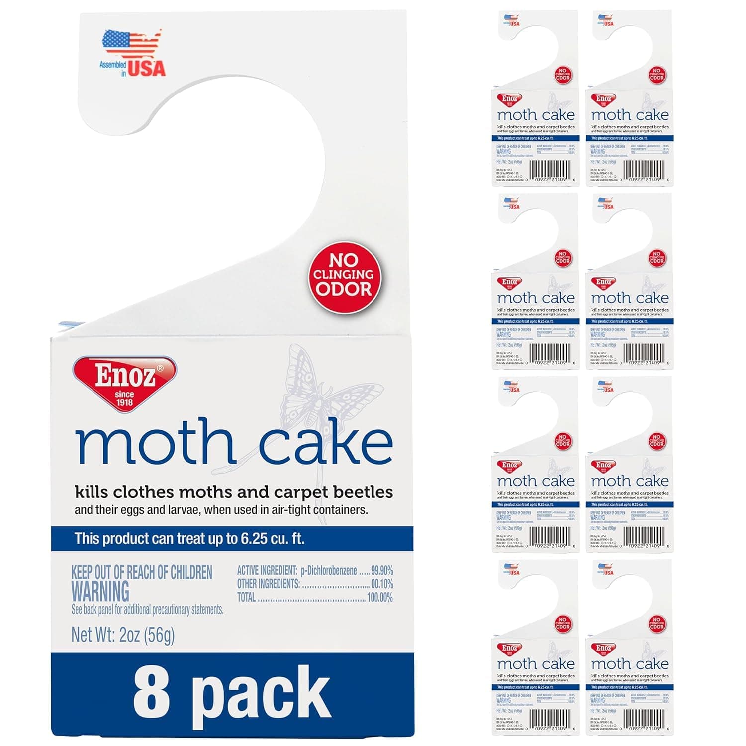 Enoz Moth Cakes – 8 Pack – Easily Hangs in Closets & Garment Bags – Kills Clo...