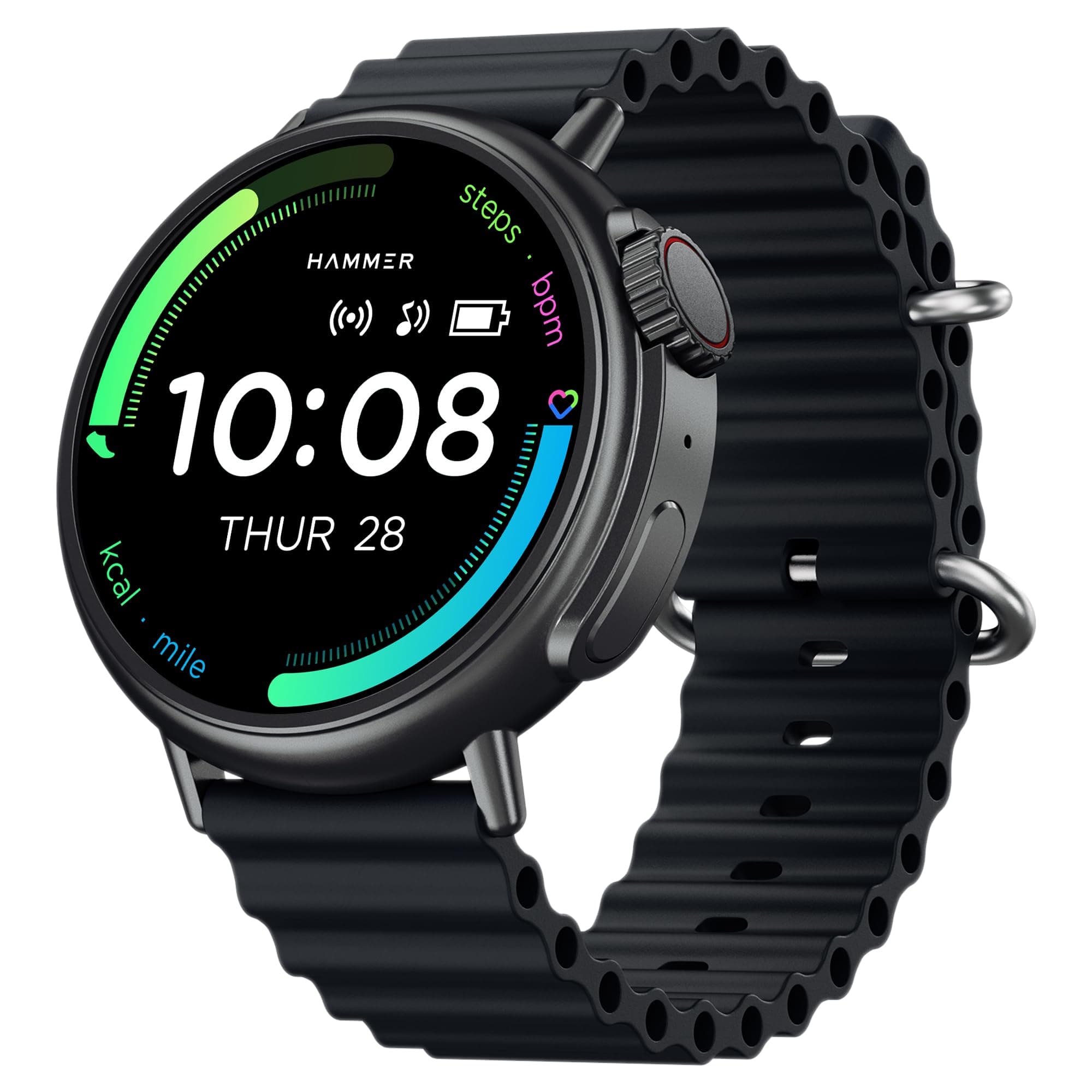 Active 3.0 1.39" Round Calling Smart Watch for Men, Always On Display, Health Monitor, AI Voice Assistant, IP67 (Black Ocean Wave)