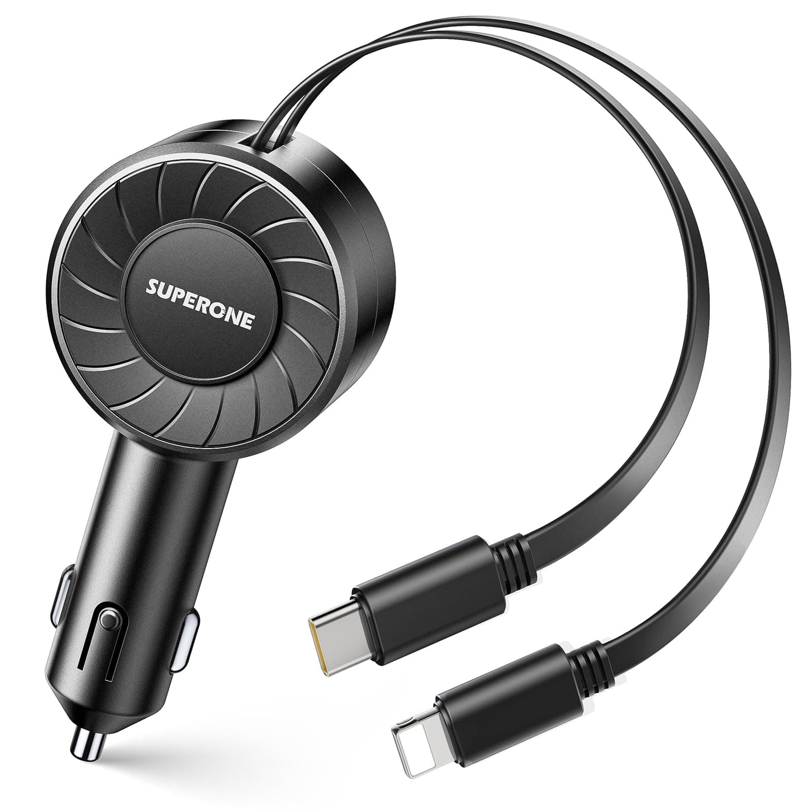 SUPERONE Retractable Car Charger with Retractable Cords, Small Fast Charge Retractable Car Phone Charger for iPhone and Android, Compatible with iPhone 17/16/15/14/13/12/11 Pro Max Samsung