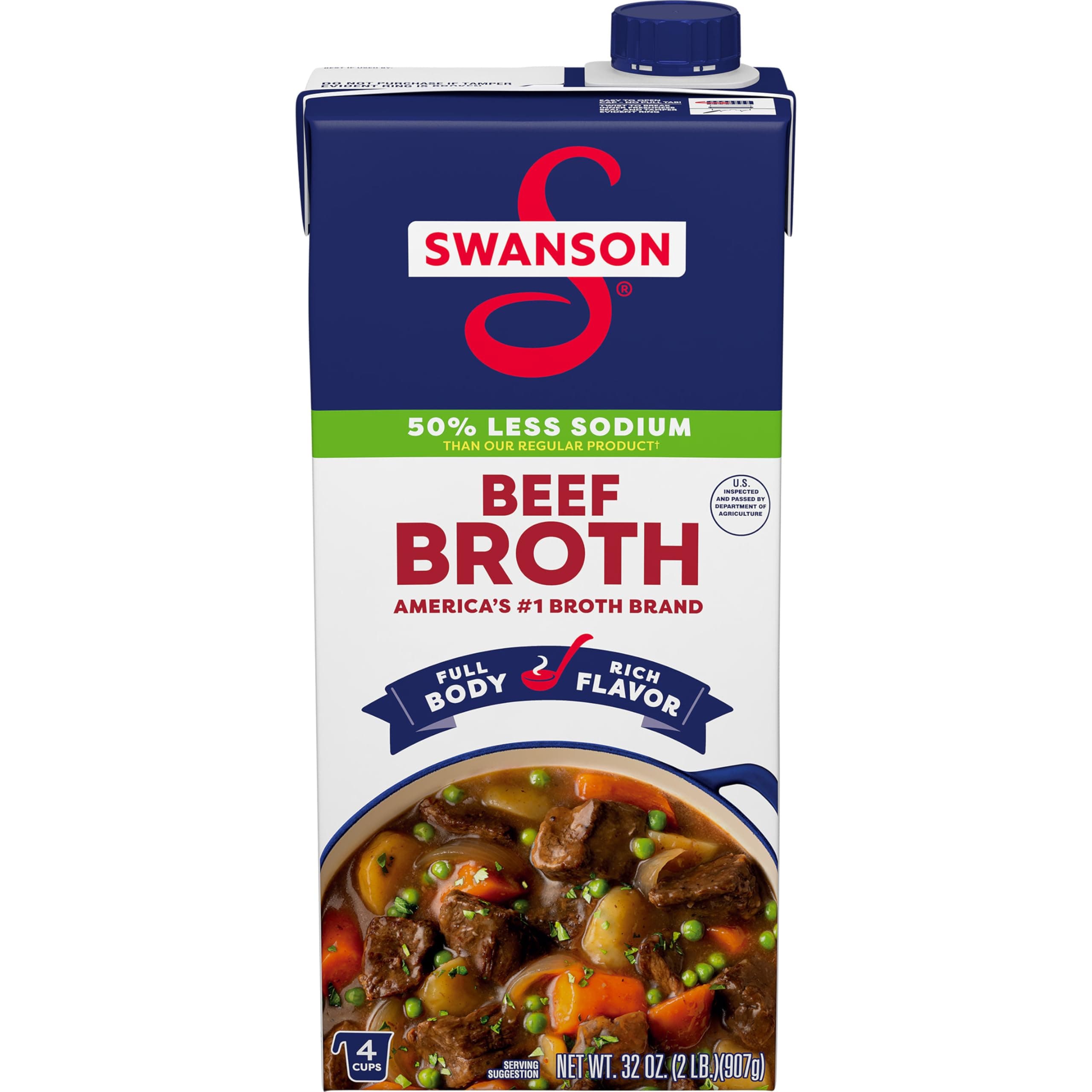 SWANSON S Lower Sodium Beef Broth, 32 oz Carton