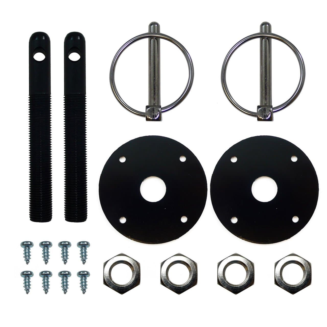 Aluminum Universal Hood pin set kit Chrome Hardware Flip Over Chevy Ford Mopar GM Hot Rod Street Rod Drag racing Race Muscle Car 1/2" (Black)