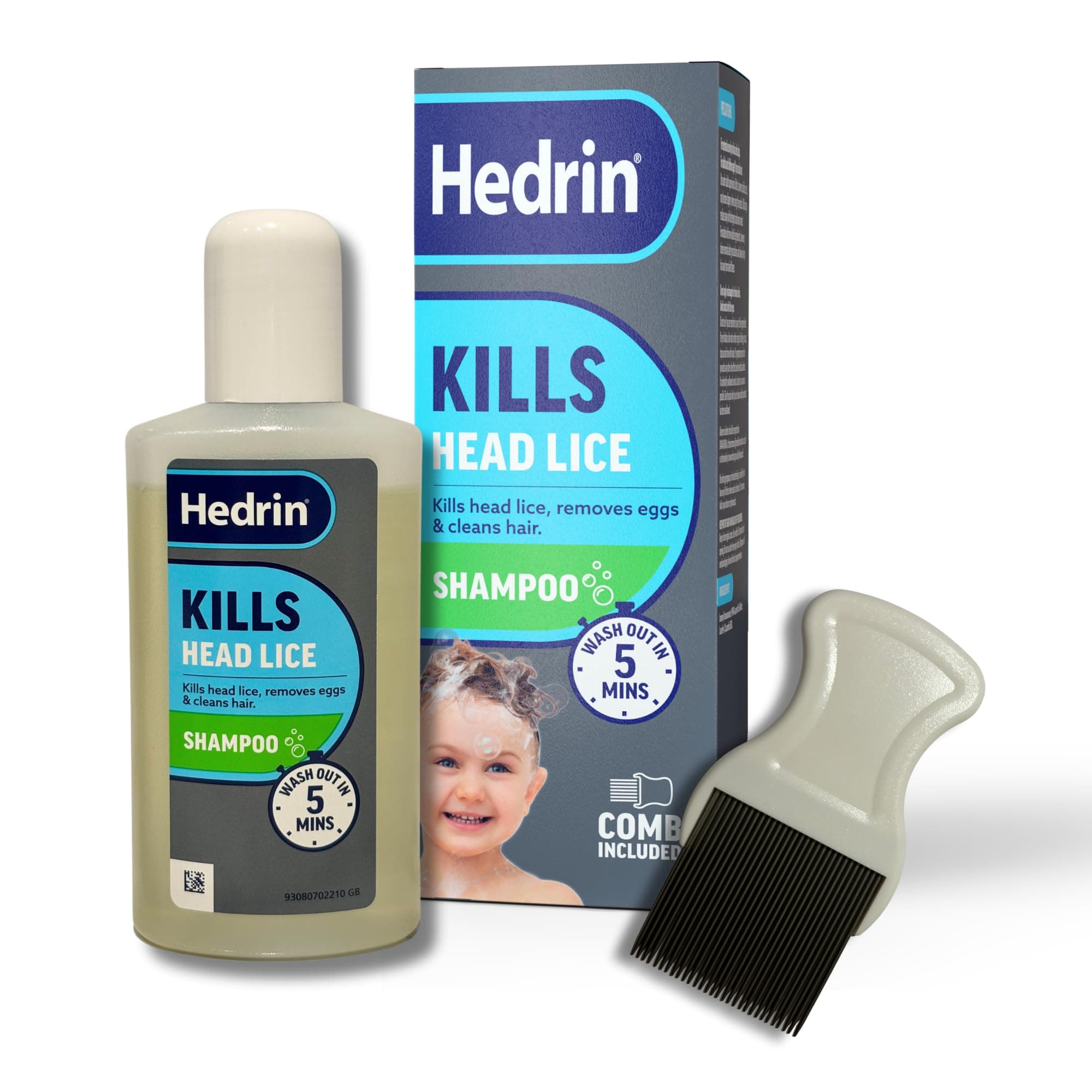 Hedrin Head Lice Shampoo and Comb Kit, Kills Head Lice and Eggs in 5 Minutes, 4 Treatments, Clinically Tested, Suitable for Adults and Children, 100ml, (Formerly All-in-One - Packaging May Vary)
