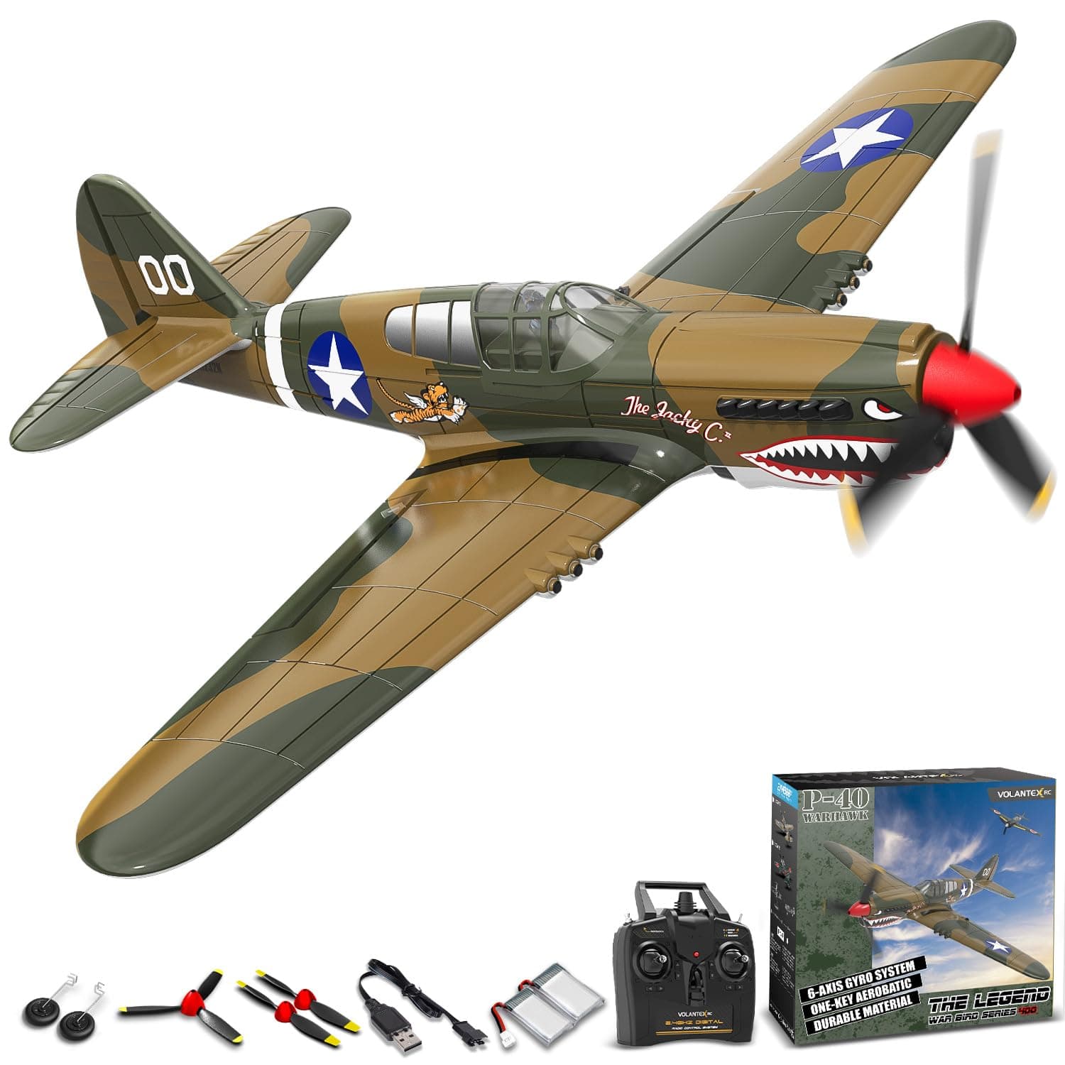 VOLANTEXRC RC Plane, 4 Channel Remote Control Airplane Fighter P40 with Aileron, 6-Axis Gyro, Aerobatics for Adults, Boys, Kids